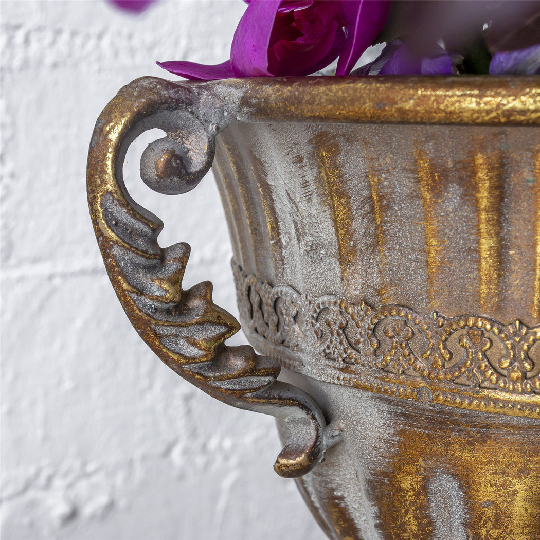 Vintage Gold Rustic French Style Metal Urn Planter Pot for Floral Arrangement Wedding Centerpiece - NCYPgarden