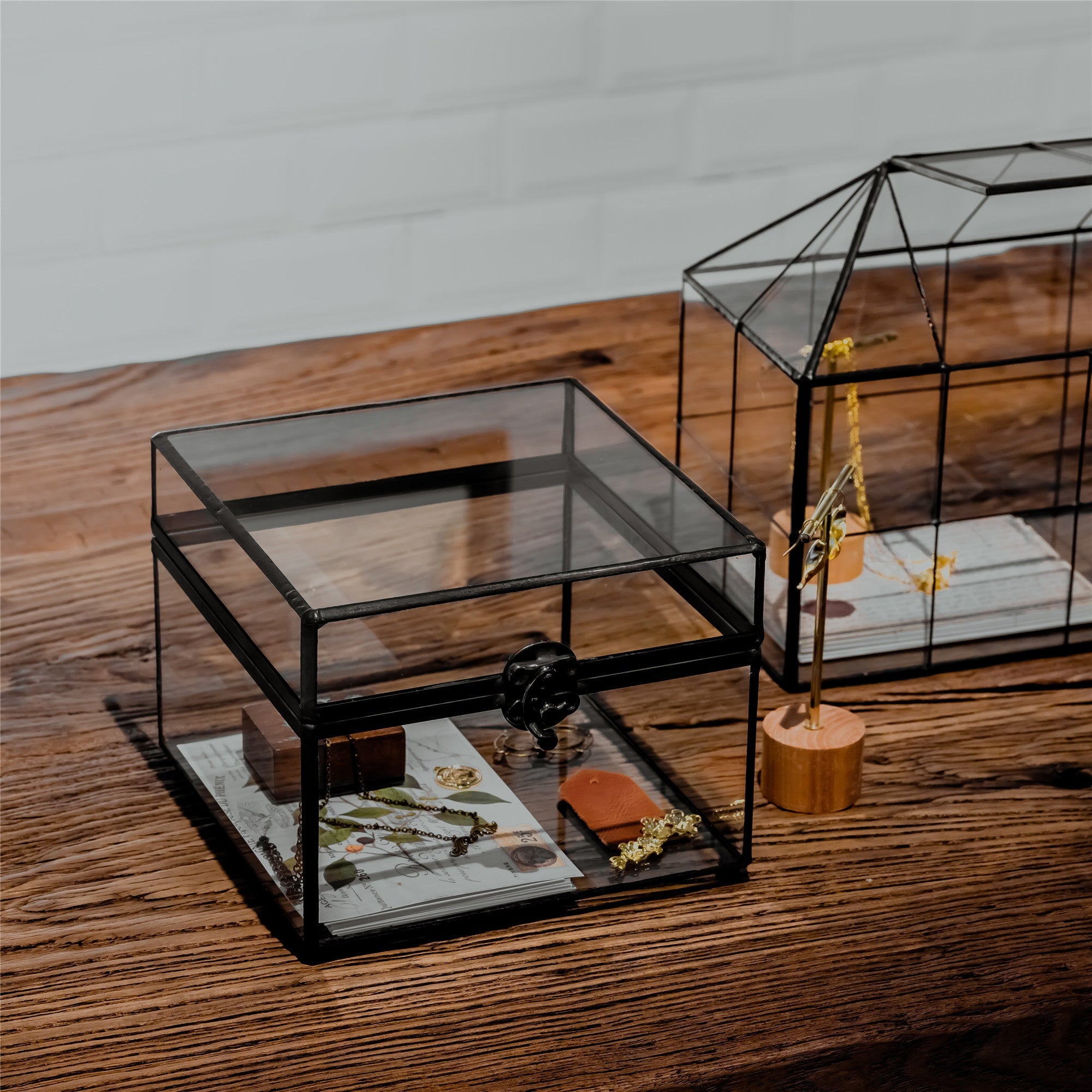 Small Vintage Rectangle Glass Jewelry Storage Card Box with Lock for C NCYPgarden Small Vintage Rectangle Glass Jewelry Storage Card Box with Lock for C NCYPgarden