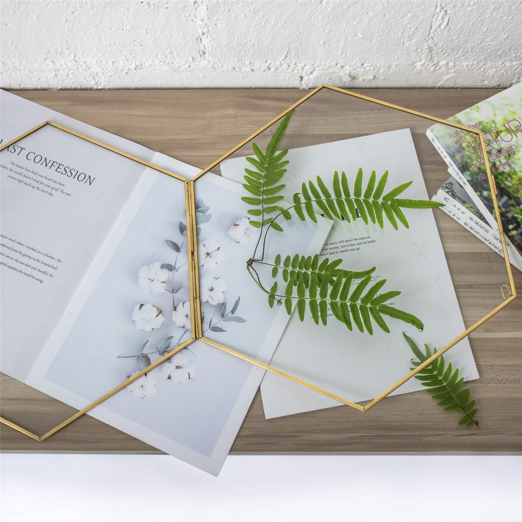 Hanging Hexagon Herbarium Brass Glass Frame for Pressed Flowers Dried Flowers Floating Frame - NCYPgarden