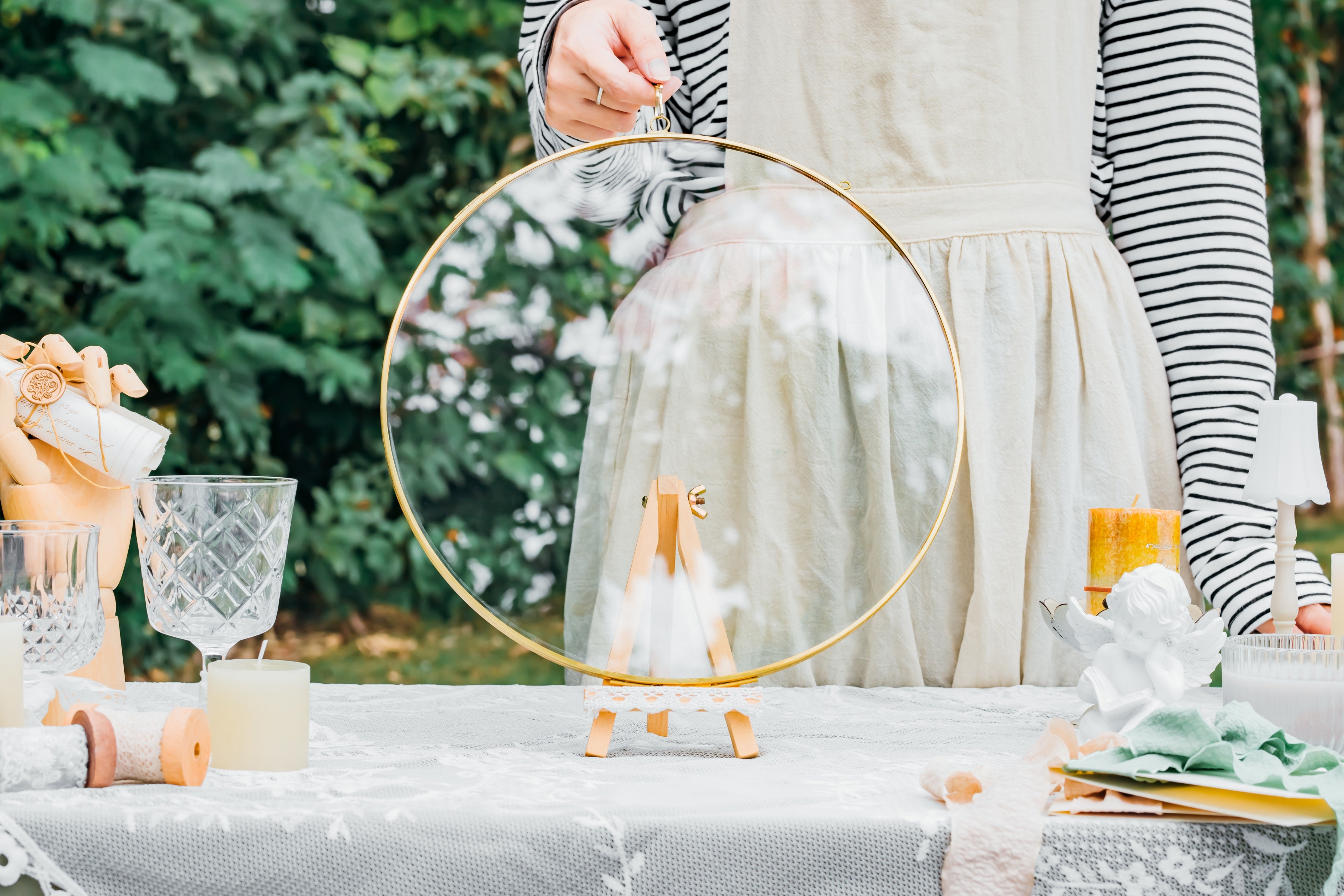 NCYP Wall Hanging Round 8" 10" 12" Herbarium Brass Glass Frame for Pressed Flowers, Poster, Double Glass, floating Frame - NCYPgarden