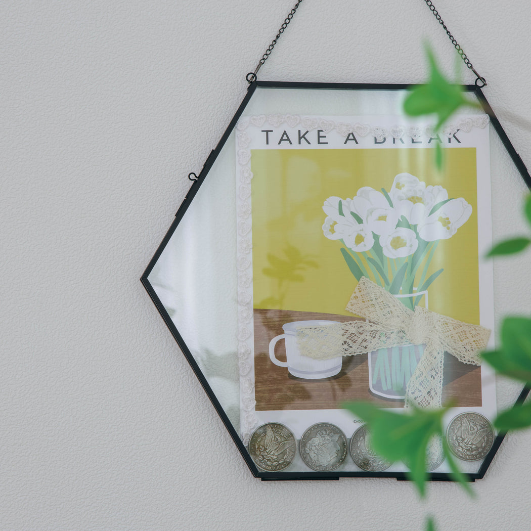Wall Hanging Black Hexagon 12 Herbarium Brass Glass Frame for Thick  Pressed Flowers, Dried Flowers, Poster, Coin, Double Glass, floating