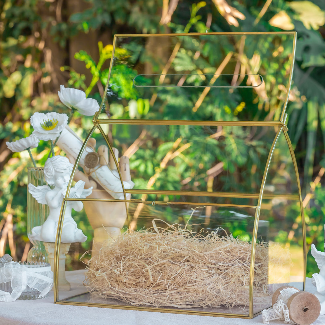 Arched Curved Roof Vintage Glass Card Box Terrarium, with Lock and Slot Handmade Brass for Wedding Receiption Wishwell Keepsake - NCYPgarden