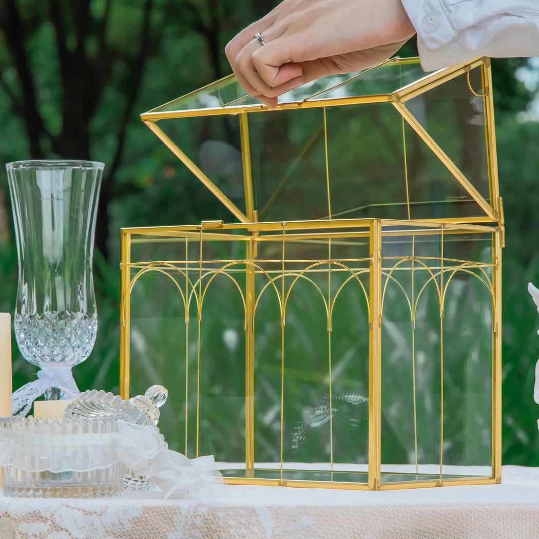 Vintage House Glass Geometric Terrarium Card Box Gold for wedding