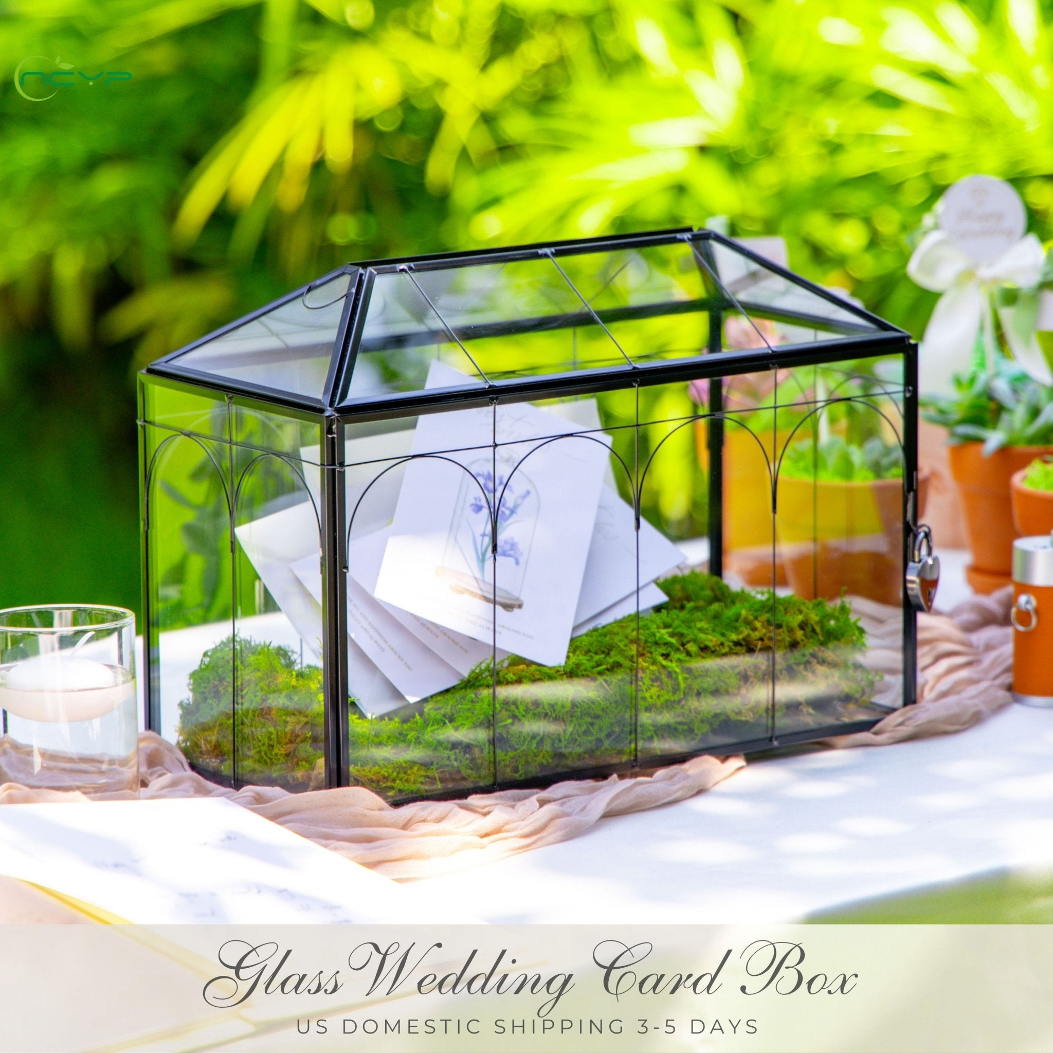 12.6"Handmade Black Wedding Card Box with Slot and Lock, Size Large, for Reception BG02L3 - NCYPgarden