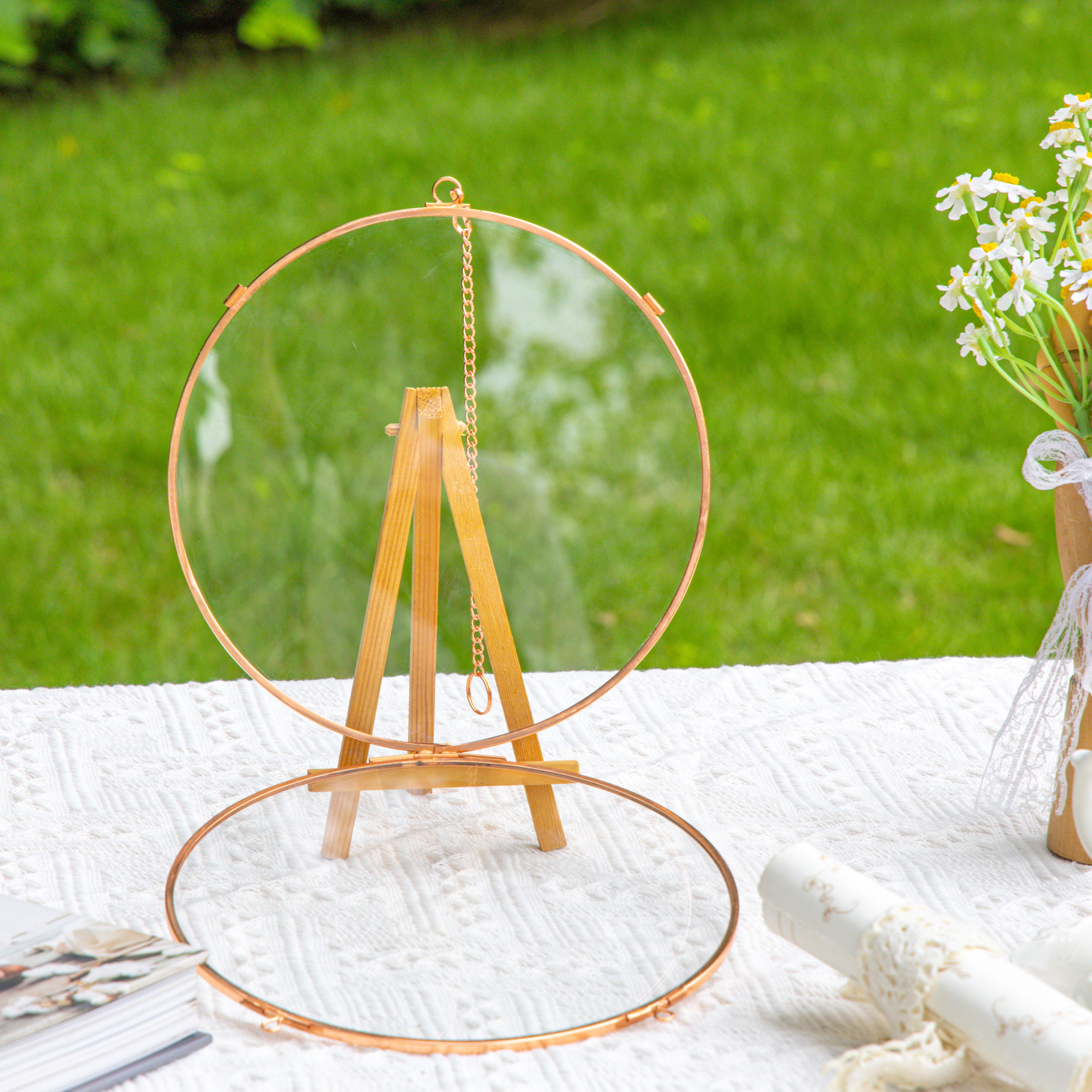 Handmade 7'' Rose Gold Wall Hanging Photo Frame, Pressed Flower Frame, Glass Photo Frame, Wall Decor Housewarming Gift - NCYPgarden