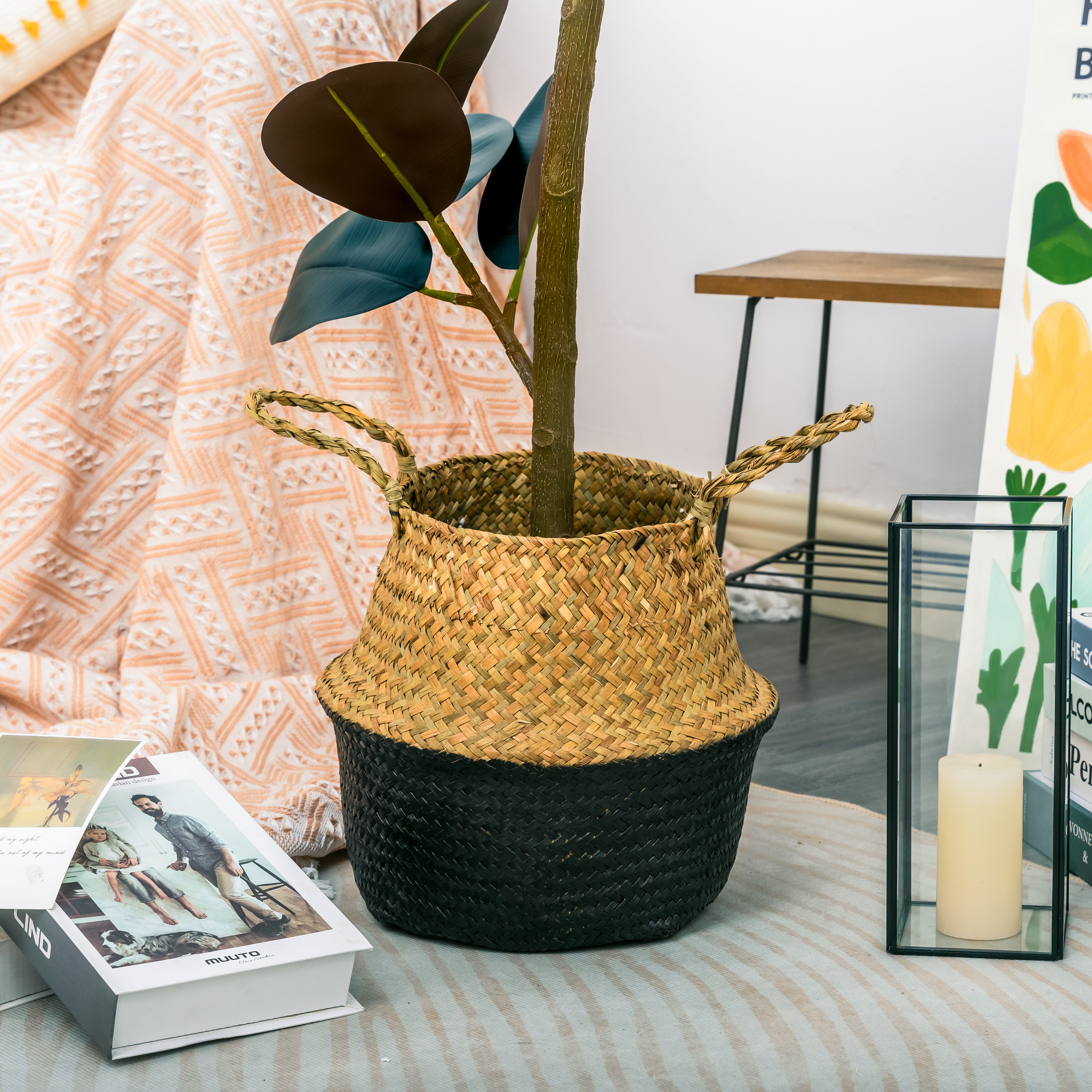 NCYP Artificial Rubber Tree, Rubber Fig, Rubber Bush 5.9FT (70.8 Inches) Tall Faux Plant for Home Office Decor, Indoor Fake Potted Ficus Elastica Tree with Plastic Pot and Rattan Woven Basket - NCYPgarden