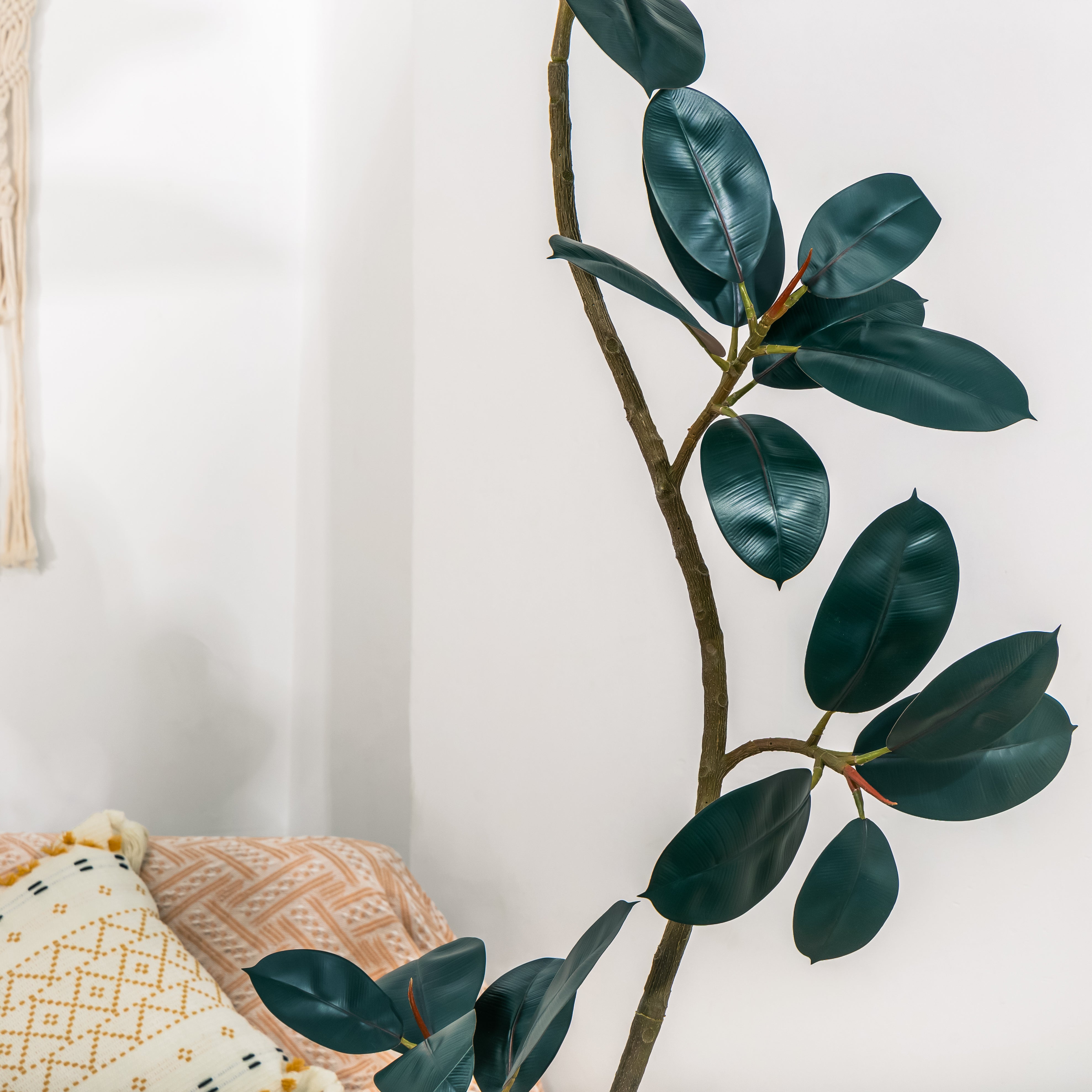 NCYP Artificial Rubber Tree, Rubber Fig, Rubber Bush 5.9FT (70.8 Inches) Tall Faux Plant for Home Office Decor, Indoor Fake Potted Ficus Elastica Tree with Plastic Pot and Rattan Woven Basket - NCYPgarden