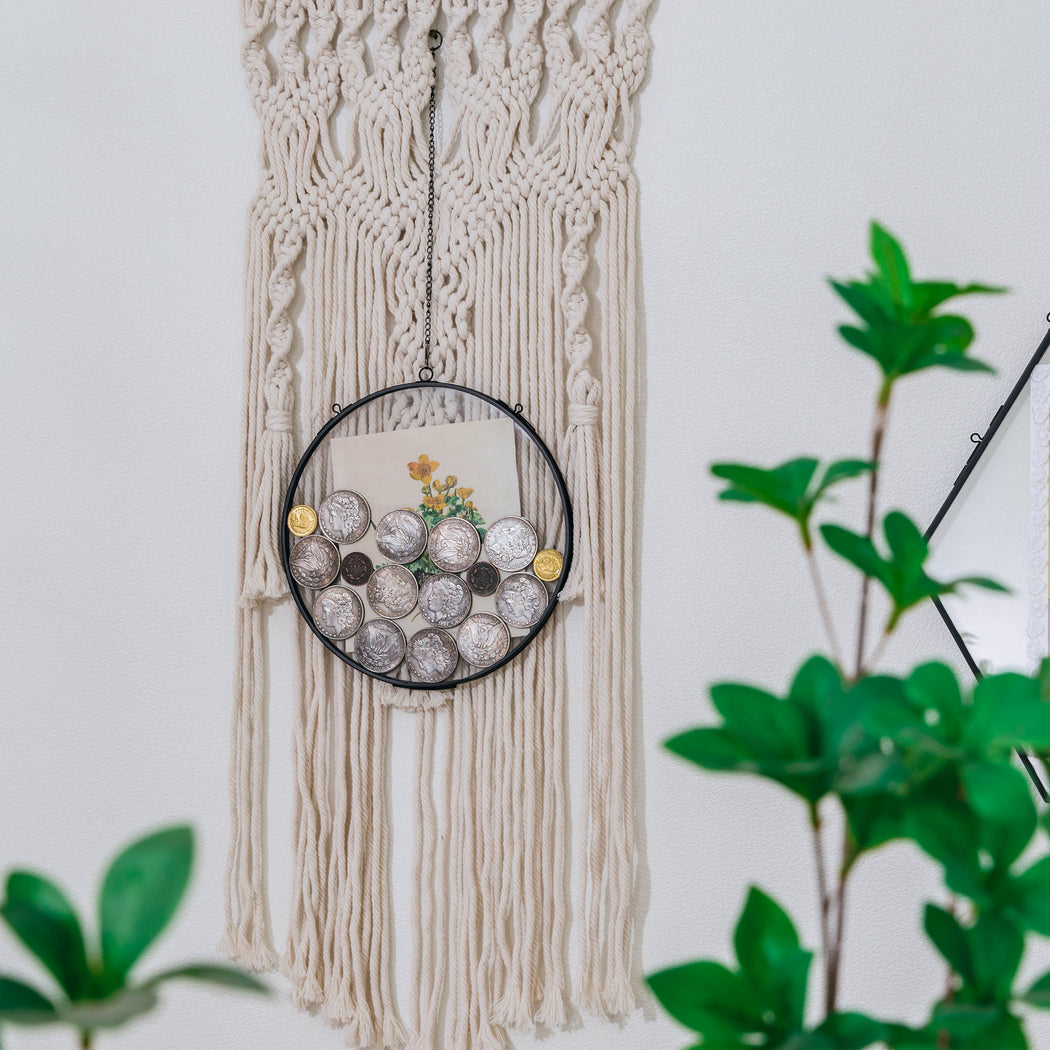 Wall Hanging Black Round 8" Herbarium Brass Glass Frame for Thick Pressed Flowers, Dried Flowers, Poster, Coin, Double Glass, floating Frame - NCYPgarden