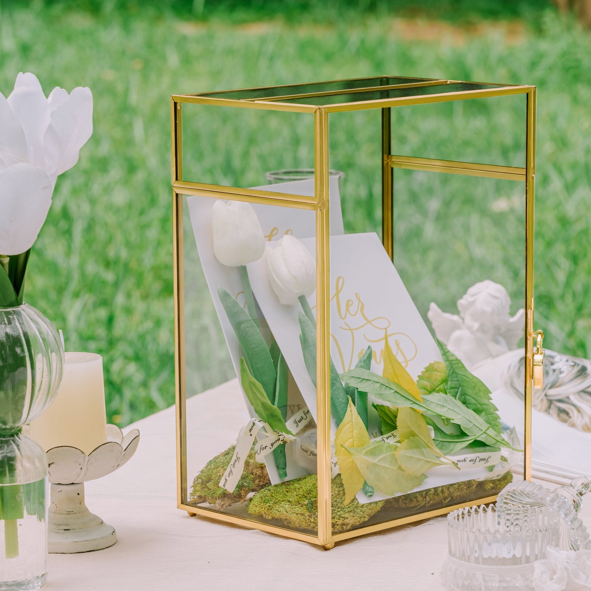 tabletop card display case Glass Cards Box for Wedding Reception – NCYPgarden
