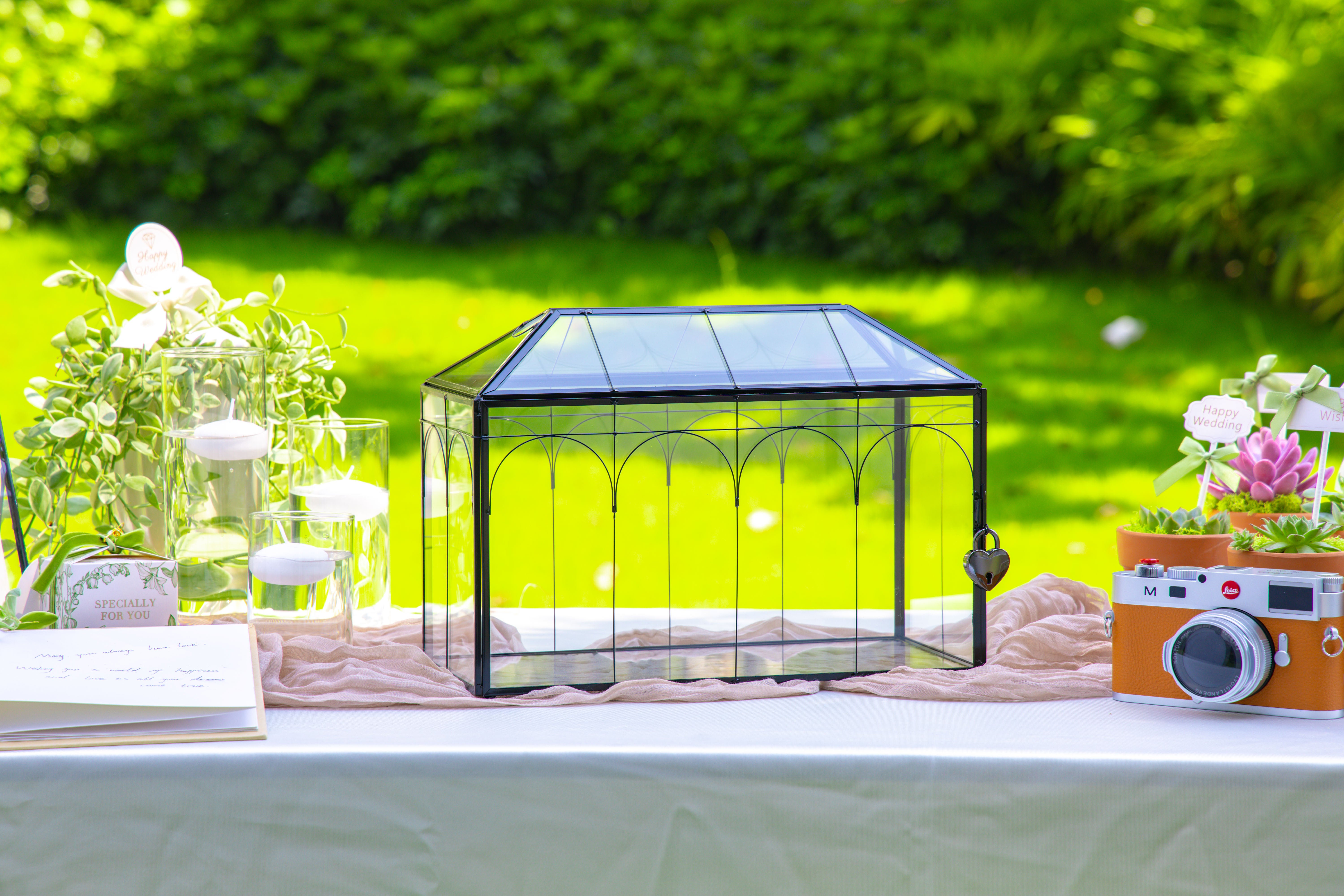 12.6"Handmade Black Wedding Card Box with Slot and Lock, Size Large, for Reception - NCYPgarden