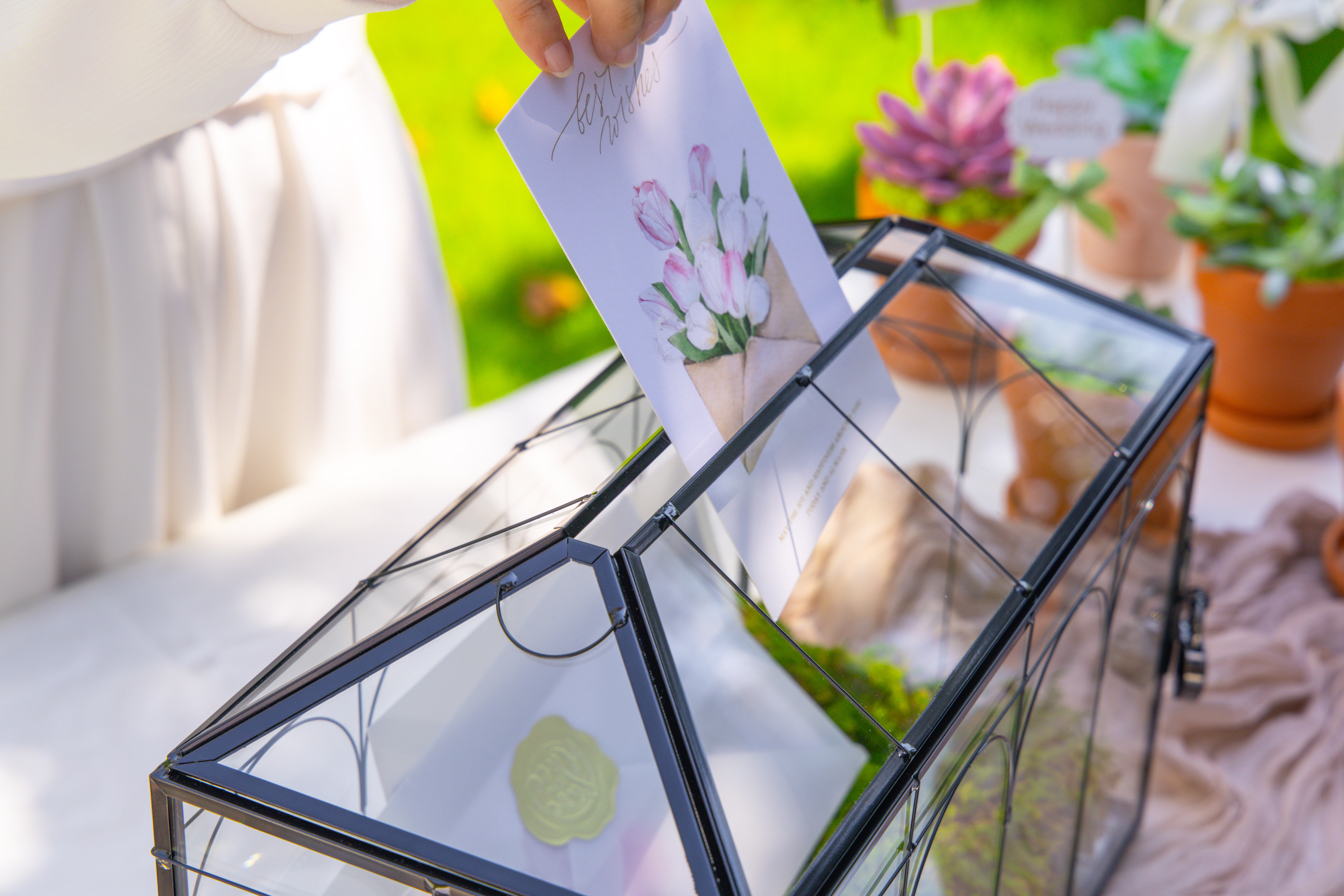 12.6"Handmade Black Wedding Card Box with Slot and Lock, Size Large, for Reception - NCYPgarden