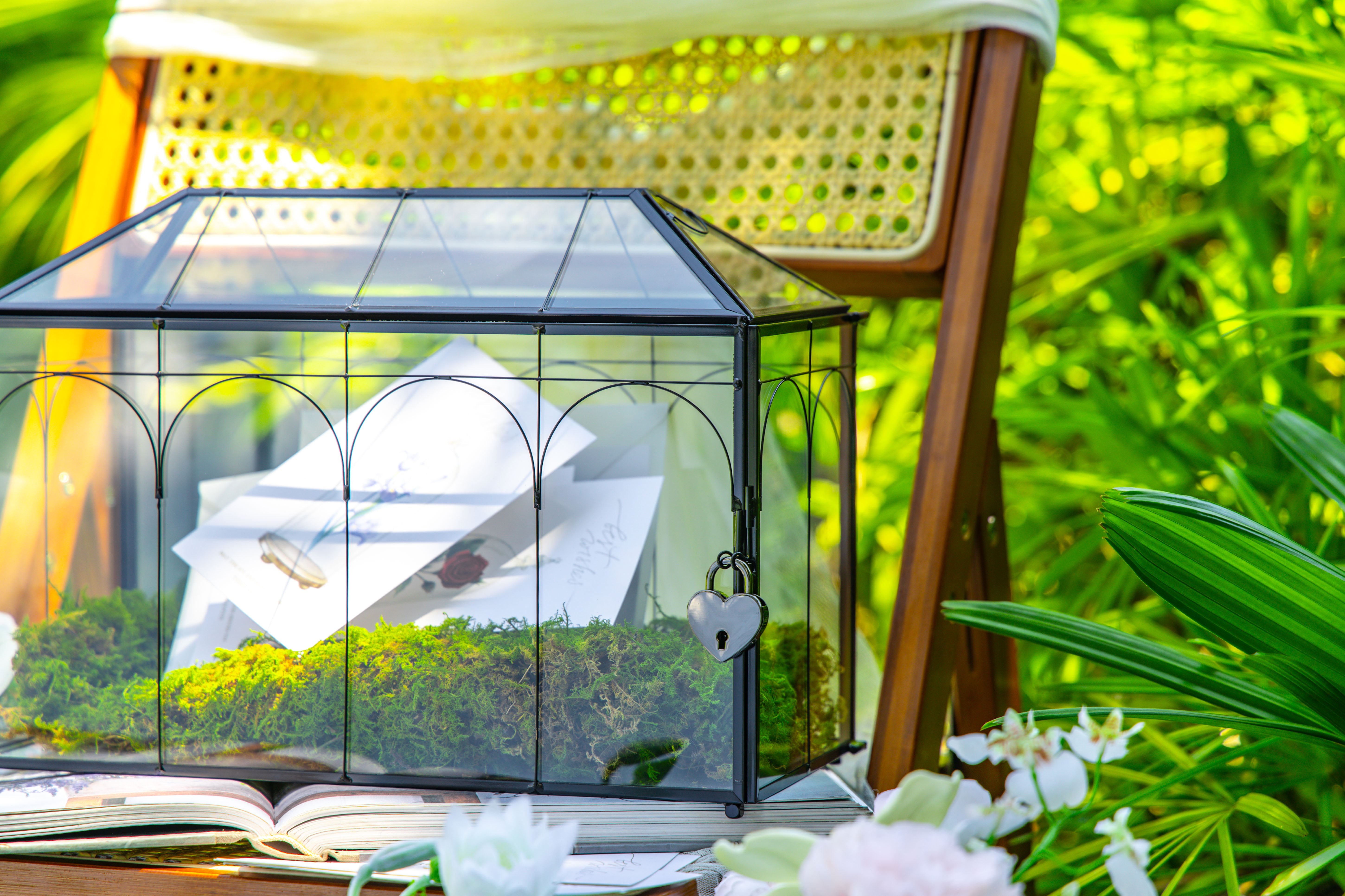 12.6"Handmade Black Wedding Card Box with Slot and Lock, Size Large, for Reception - NCYPgarden