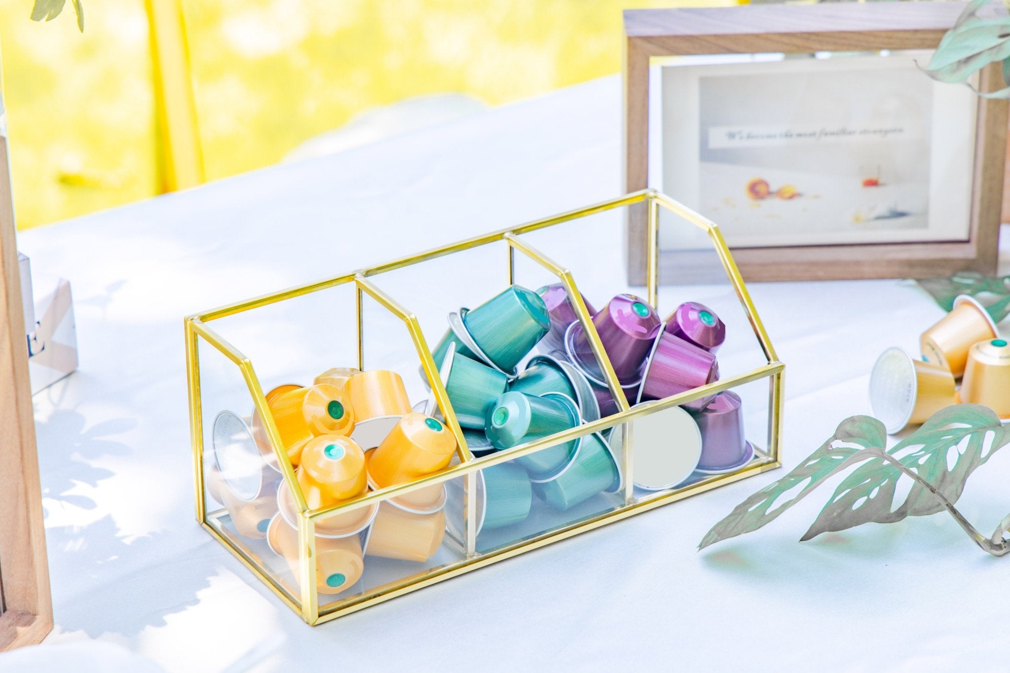Glass Gold Tea Bag Box, 3 Compartments Box, Tea Lovers Gift Box, Tea O ...