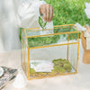 NCYP Gold Glass Cards Box with Slot and Lock for Wedding, Birthday Party - 10.2x5.6x9.3 Inches - Treasure Chest Shape, Clear Geometric Card Holder, Home Decor Glass Terrarium, Handmad (Glass Box Only) - NCYPgarden