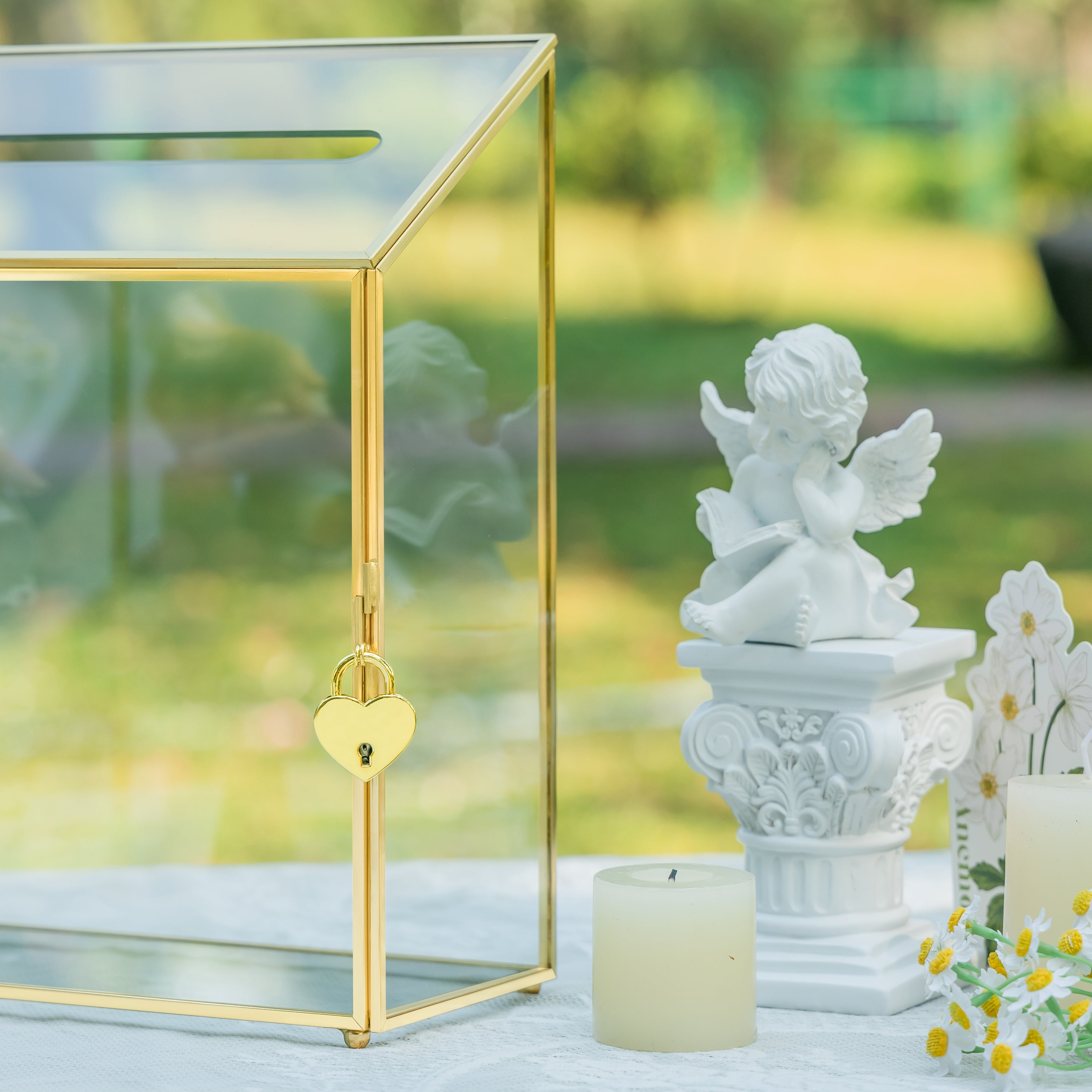 NCYP Wedding Card Box with Slot and Lock - 9.5x4.5x11.8 inches - Gold Glass Envelope Donation Box for Birthday Party Reception - Vintage Centerpiece, Decoration (Glass Box Only) - NCYPgarden