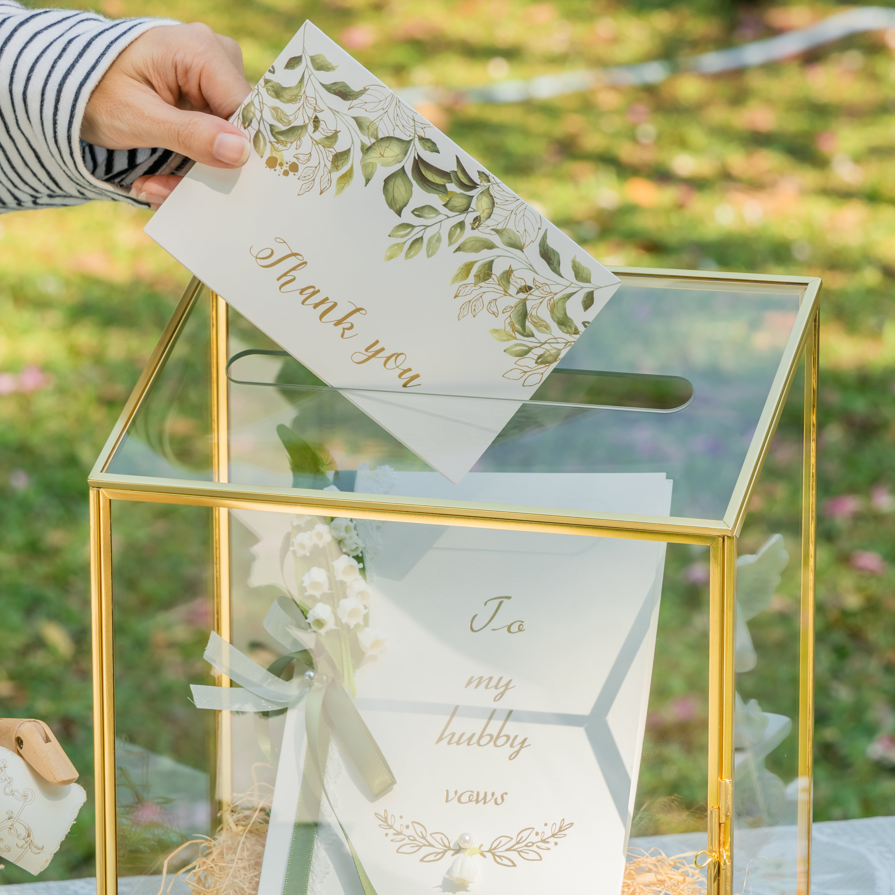 NCYP Wedding Card Box with Slot and Lock - 9.5x4.5x11.8 inches - Gold Glass Envelope Donation Box for Birthday Party Reception - Vintage Centerpiece, Decoration (Glass Box Only) - NCYPgarden