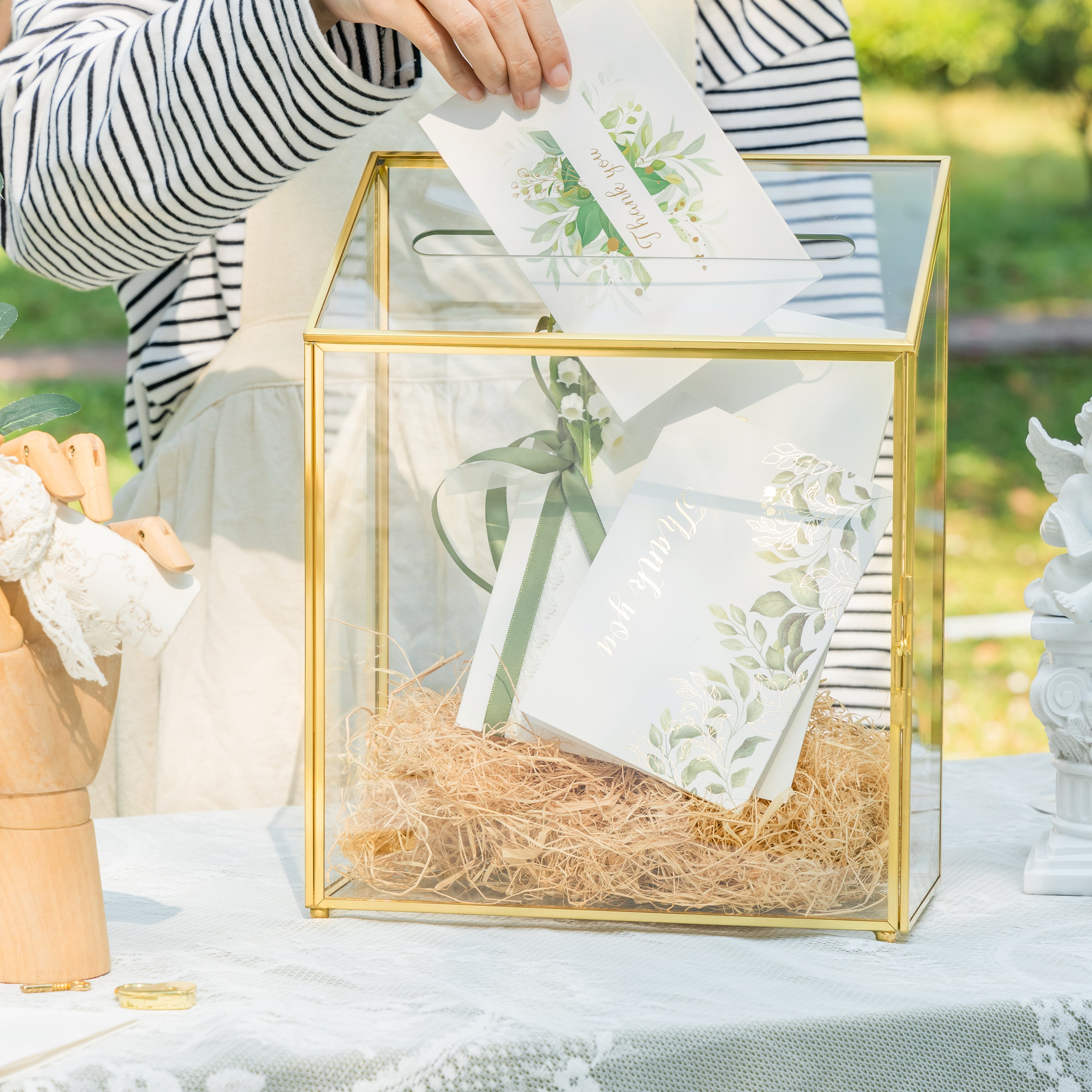 NCYP Wedding Card Box with Slot and Lock - 9.5x4.5x11.8 inches - Gold Glass Envelope Donation Box for Birthday Party Reception - Vintage Centerpiece, Decoration (Glass Box Only) - NCYPgarden