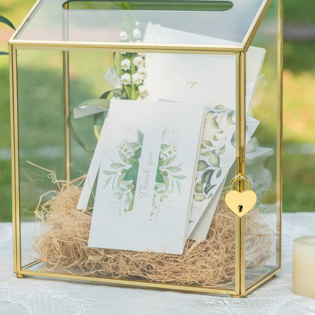 NCYP Wedding Card Box with Slot and Lock - 9.5x4.5x11.8 inches - Gold Glass Envelope Donation Box for Birthday Party Reception - Vintage Centerpiece, Decoration (Glass Box Only) - NCYPgarden