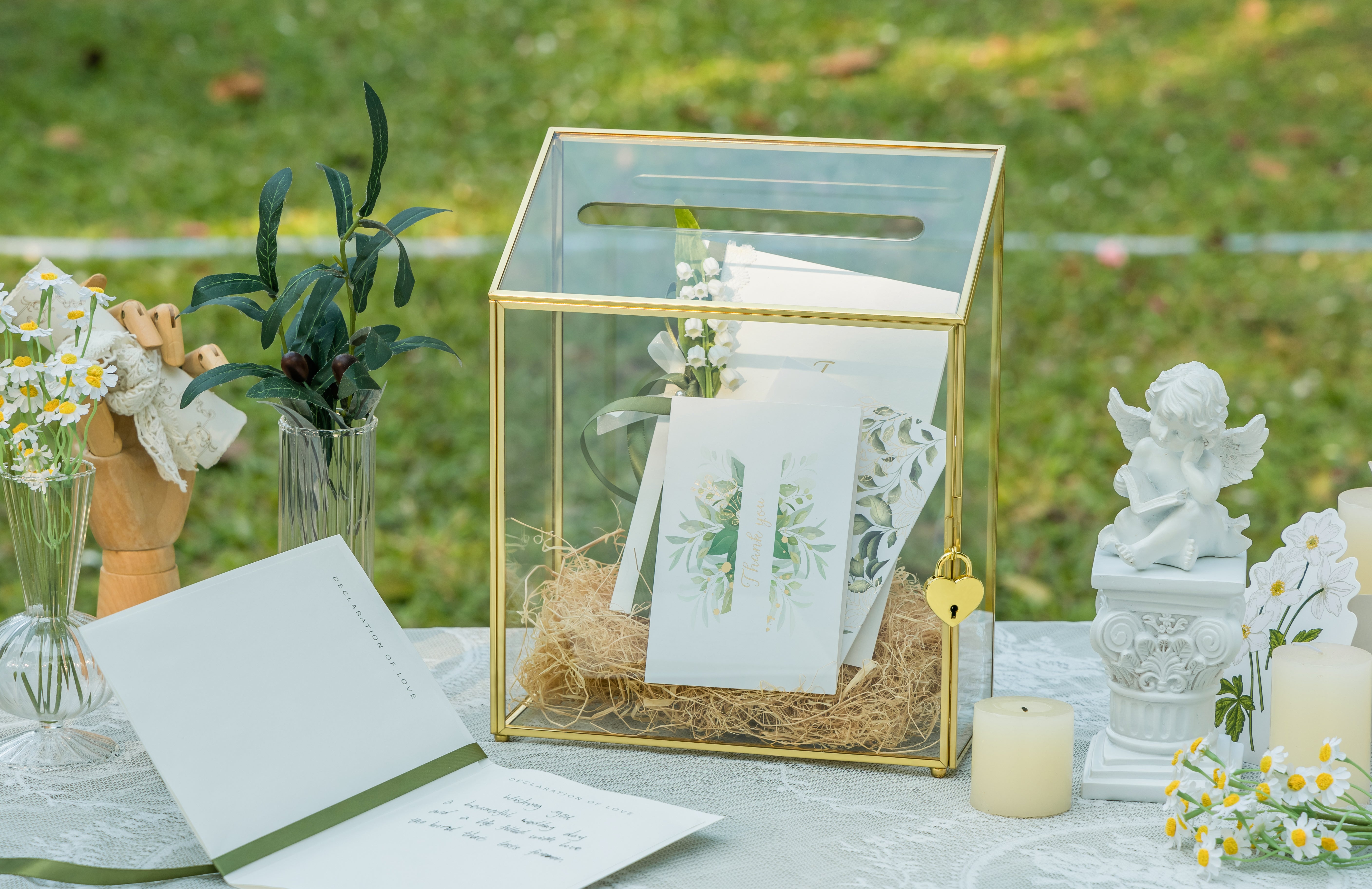 NCYP Wedding Card Box with Slot and Lock - 9.5x4.5x11.8 inches - Gold Glass Envelope Donation Box for Birthday Party Reception - Vintage Centerpiece, Decoration (Glass Box Only) - NCYPgarden