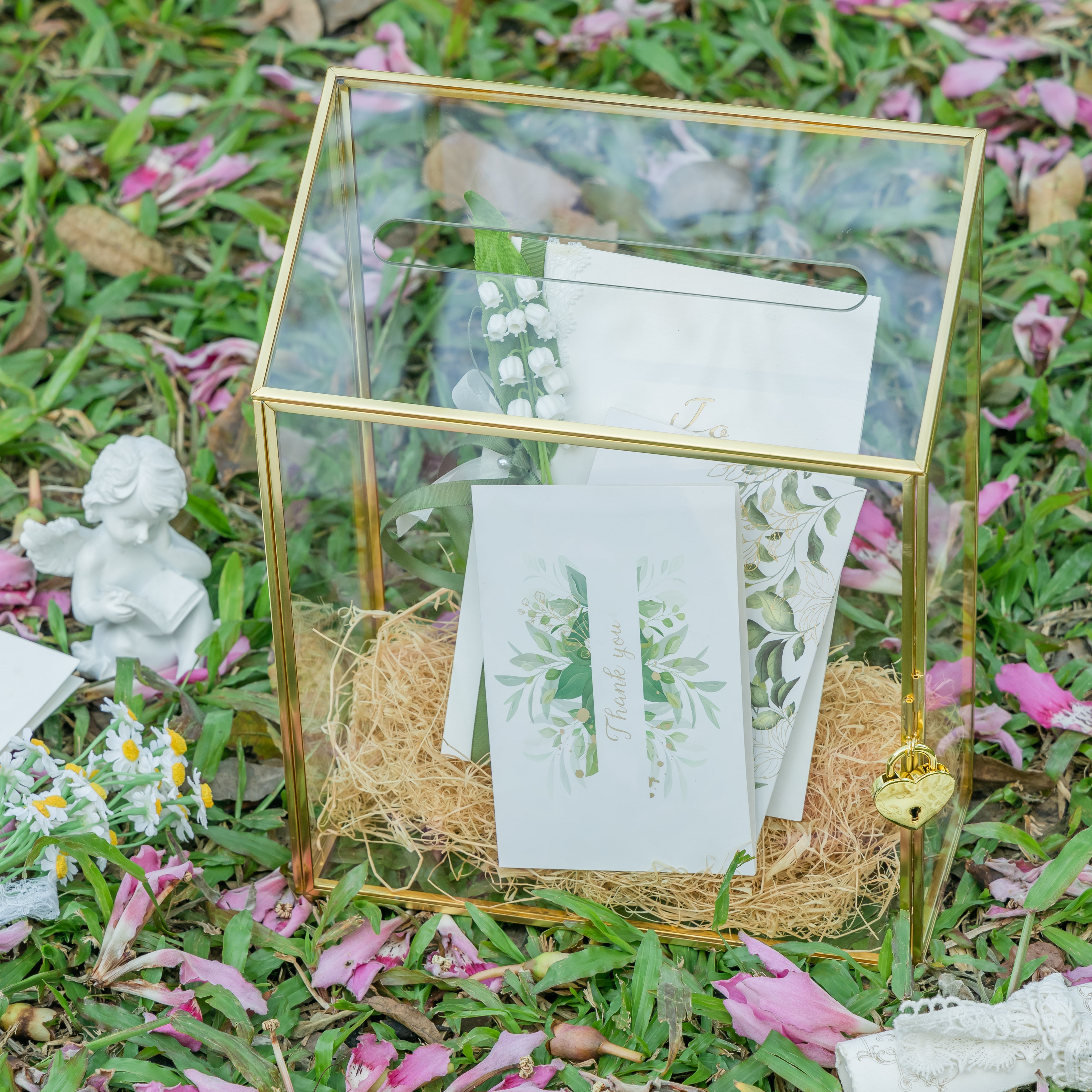 NCYP Wedding Card Box with Slot and Lock - 9.5x4.5x11.8 inches - Gold Glass Envelope Donation Box for Birthday Party Reception - Vintage Centerpiece, Decoration (Glass Box Only) - NCYPgarden