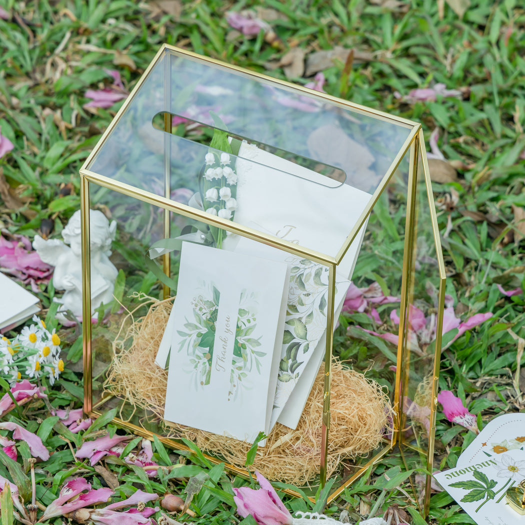 NCYP Wedding Card Box with Slot and Lock - 9.5x4.5x11.8 inches - Gold Glass Envelope Donation Box for Birthday Party Reception - Vintage Centerpiece, Decoration (Glass Box Only) - NCYPgarden
