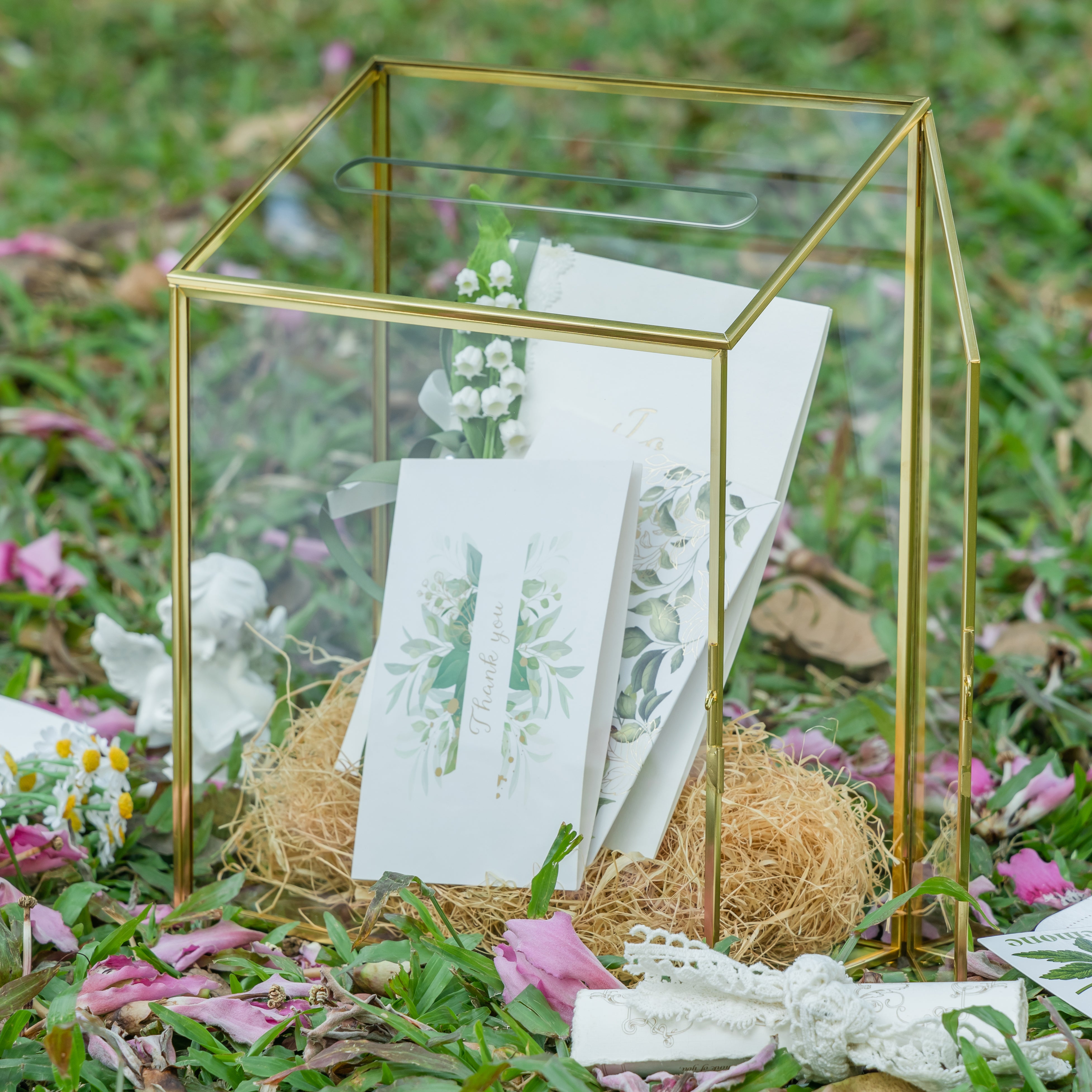NCYP Wedding Card Box with Slot and Lock - 9.5x4.5x11.8 inches - Gold Glass Envelope Donation Box for Birthday Party Reception - Vintage Centerpiece, Decoration (Glass Box Only) - NCYPgarden