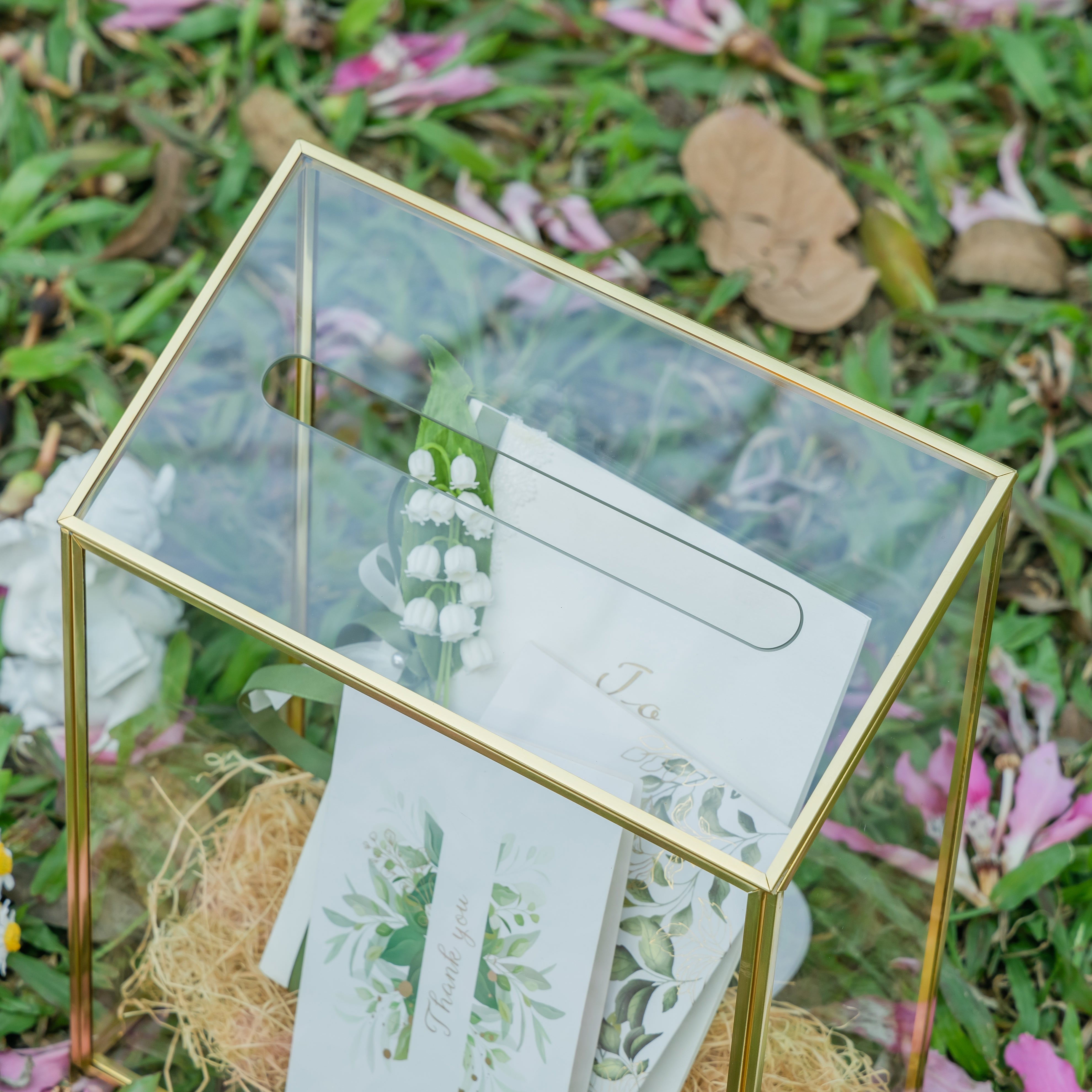 NCYP Wedding Card Box with Slot and Lock - 9.5x4.5x11.8 inches - Gold Glass Envelope Donation Box for Birthday Party Reception - Vintage Centerpiece, Decoration (Glass Box Only) - NCYPgarden