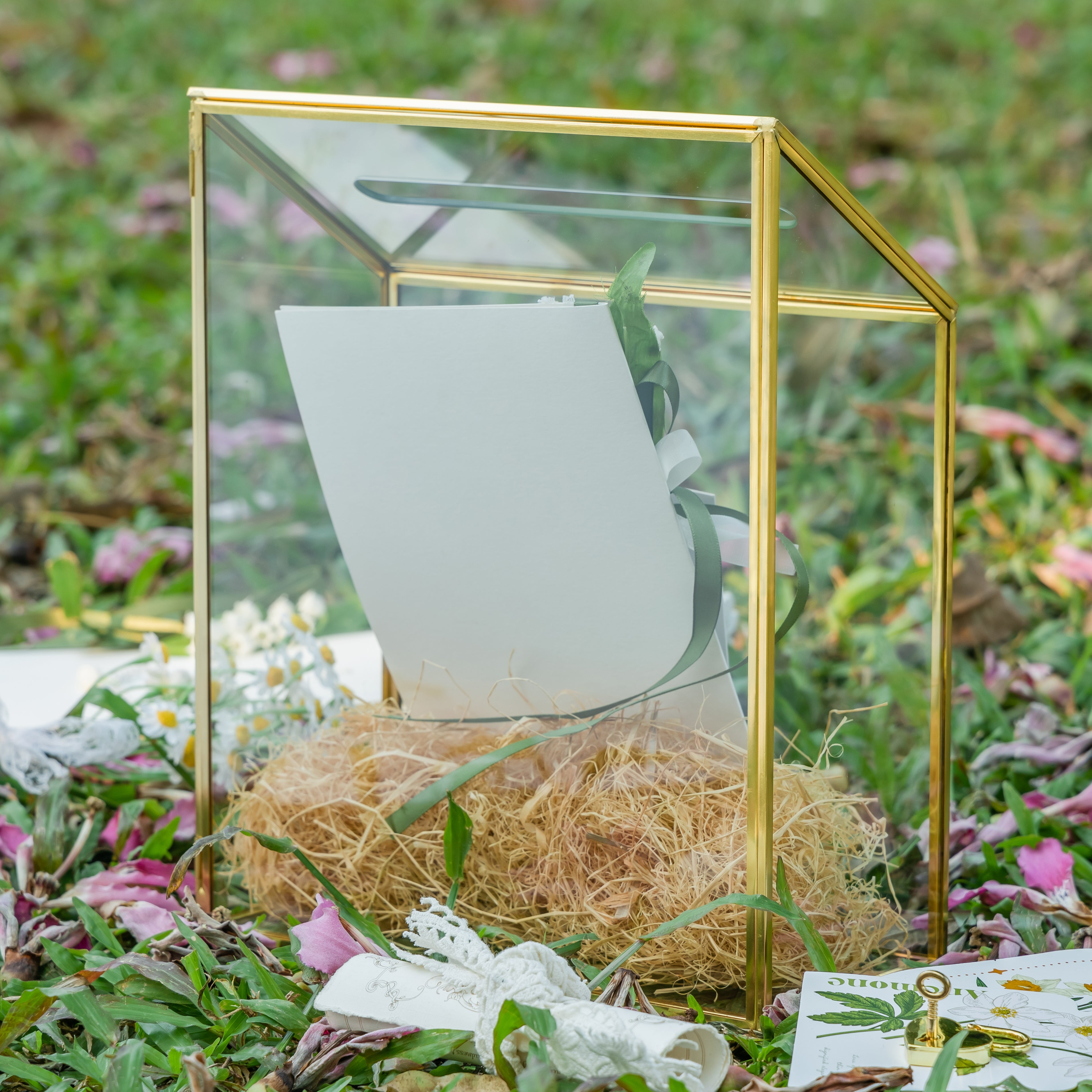 NCYP Wedding Card Box with Slot and Lock - 9.5x4.5x11.8 inches - Gold Glass Envelope Donation Box for Birthday Party Reception - Vintage Centerpiece, Decoration (Glass Box Only) - NCYPgarden