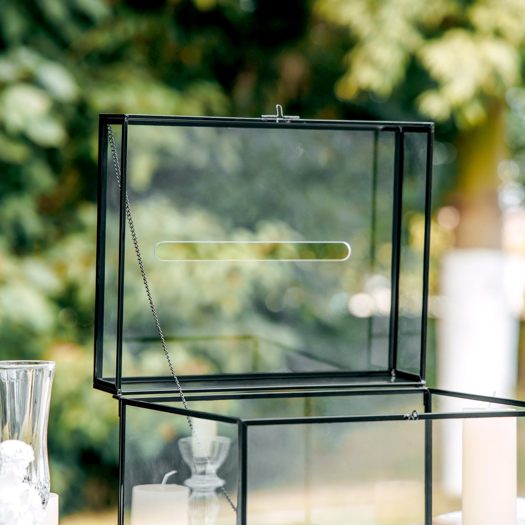 Black large Geometric Glass Card Box, Outdoor wedding NCYPgarden Black large Geometric Glass Card Box, Outdoor wedding NCYPgarden