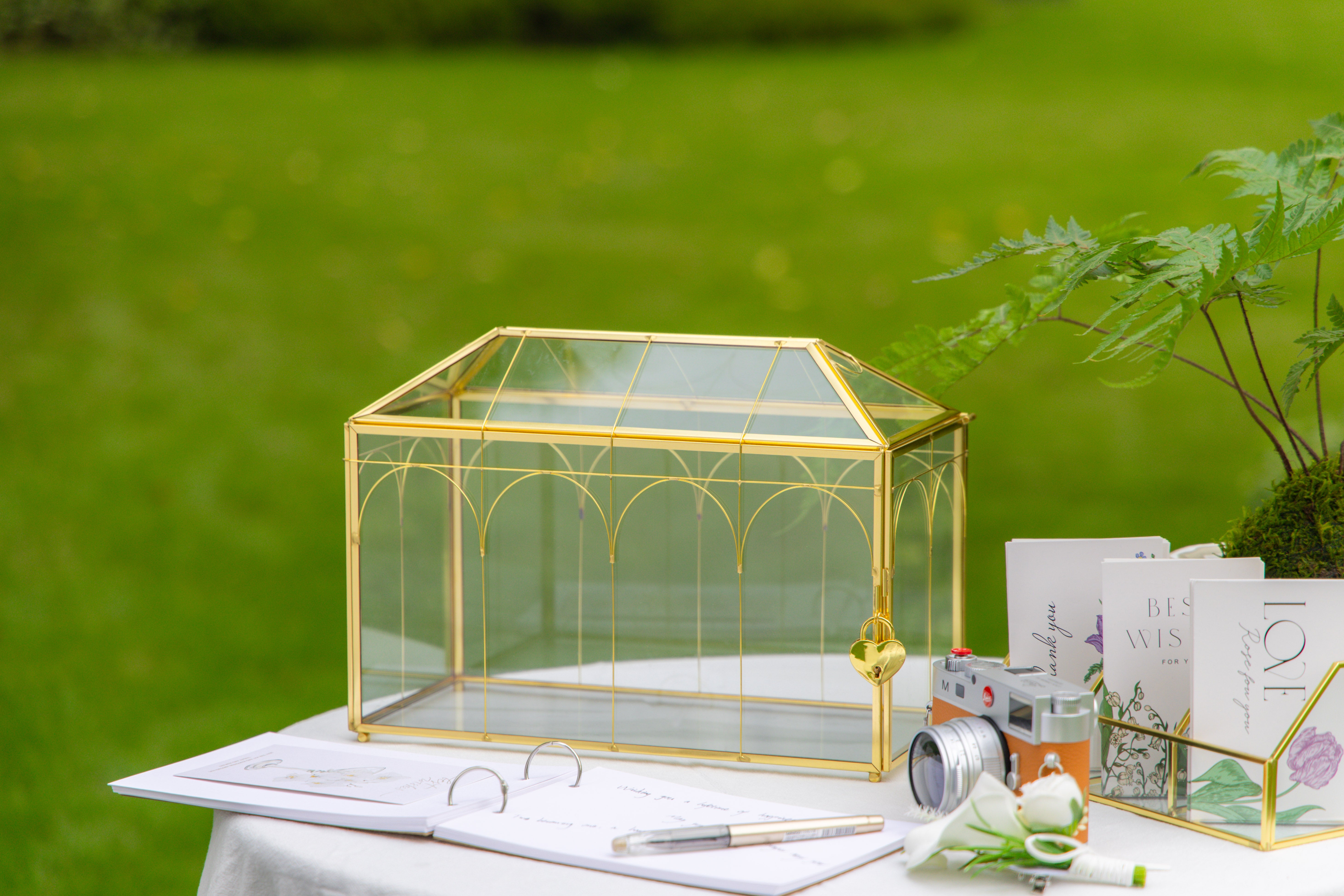 12.6" Handmade victorian Church  Gold Wedding Card Box with Slot and Lock - NCYPgarden