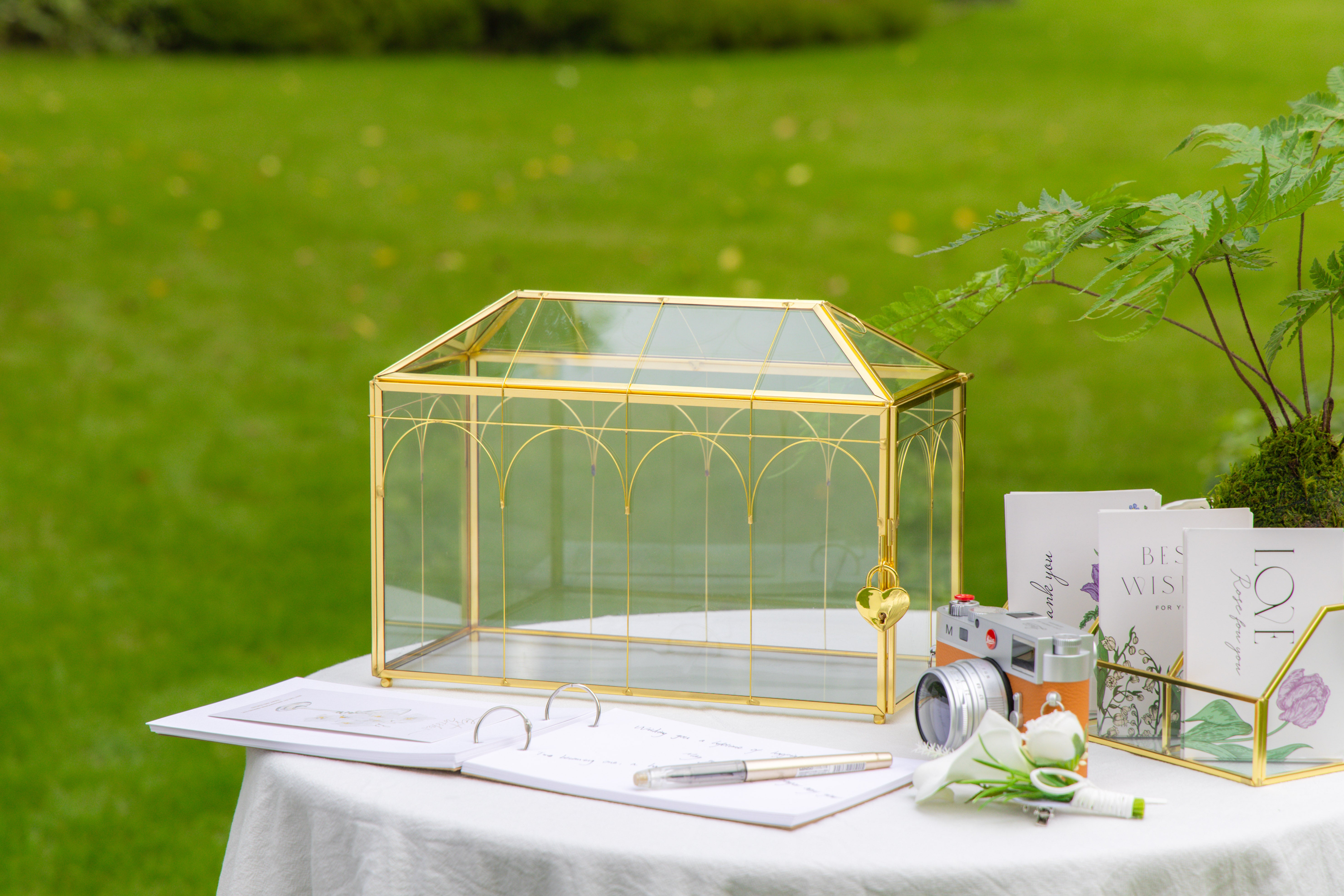 12.6" Handmade victorian Church  Gold Wedding Card Box with Slot and Lock - NCYPgarden