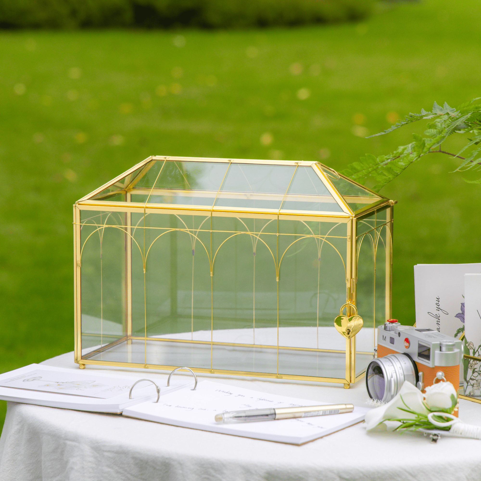 12.6" Handmade victorian Church Gold Wedding Card Box with Slot and Lock BG01L3 - NCYPgarden