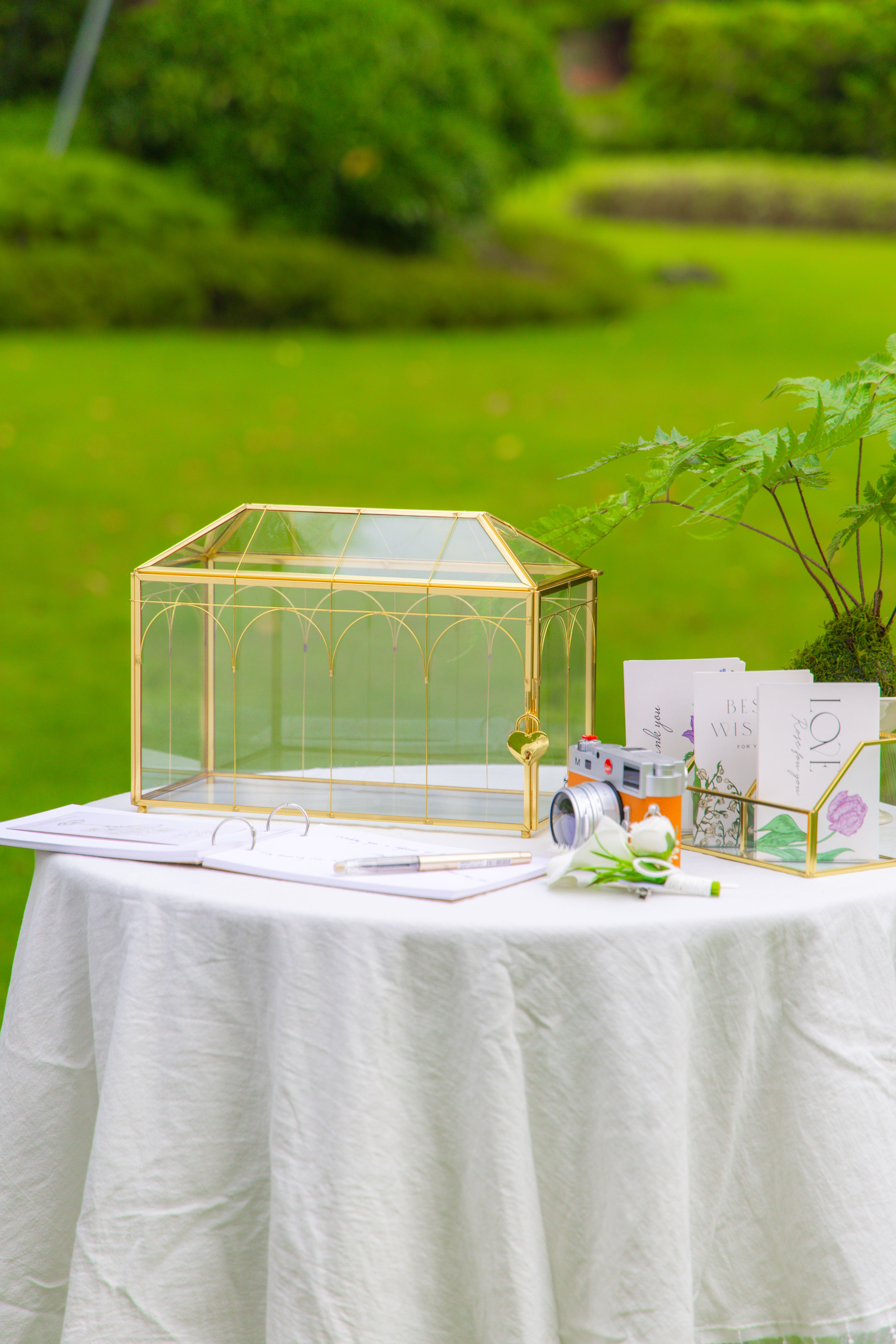 12.6" Handmade victorian Church  Gold Wedding Card Box with Slot and Lock - NCYPgarden