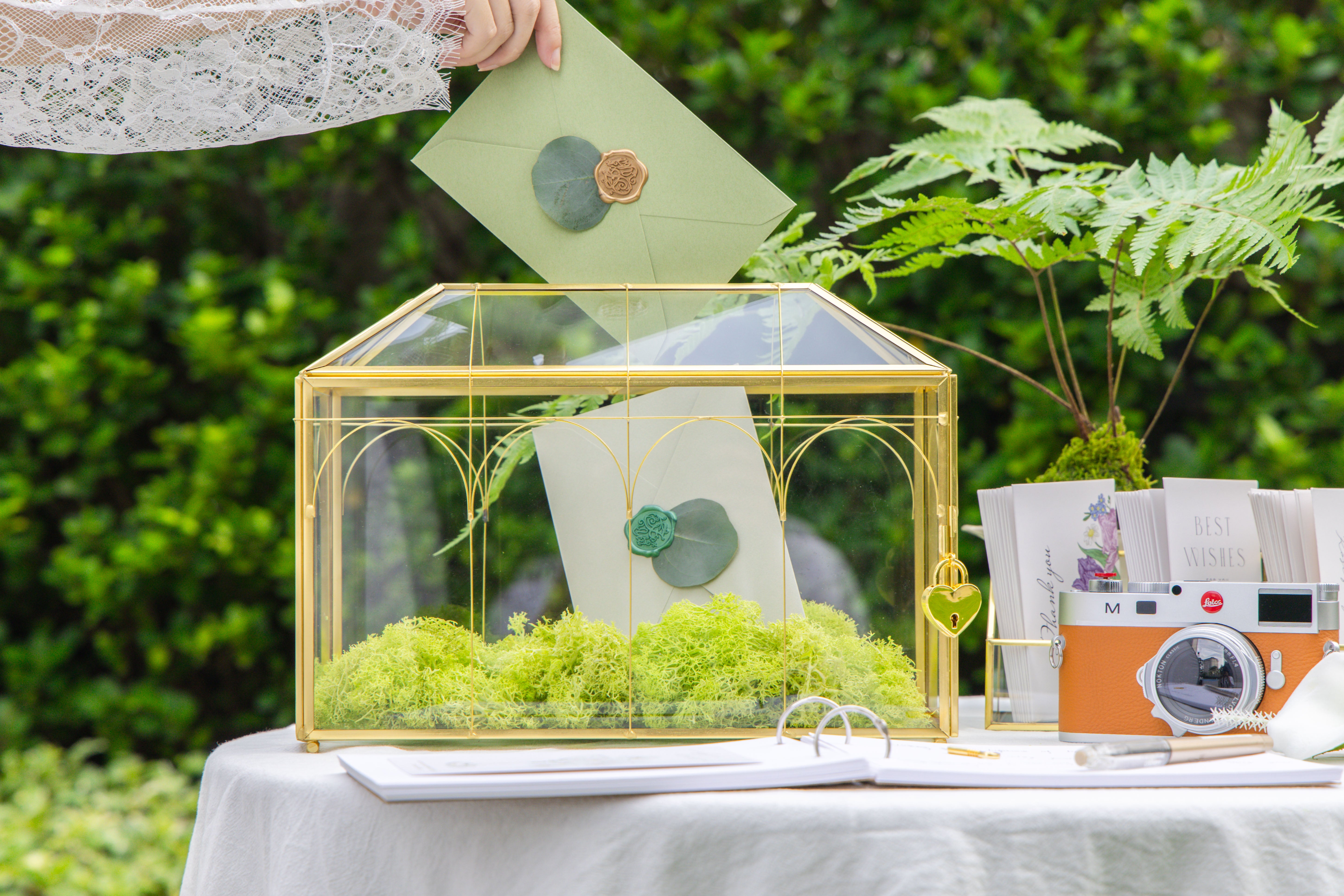 12.6" Handmade victorian Church  Gold Wedding Card Box with Slot and Lock - NCYPgarden