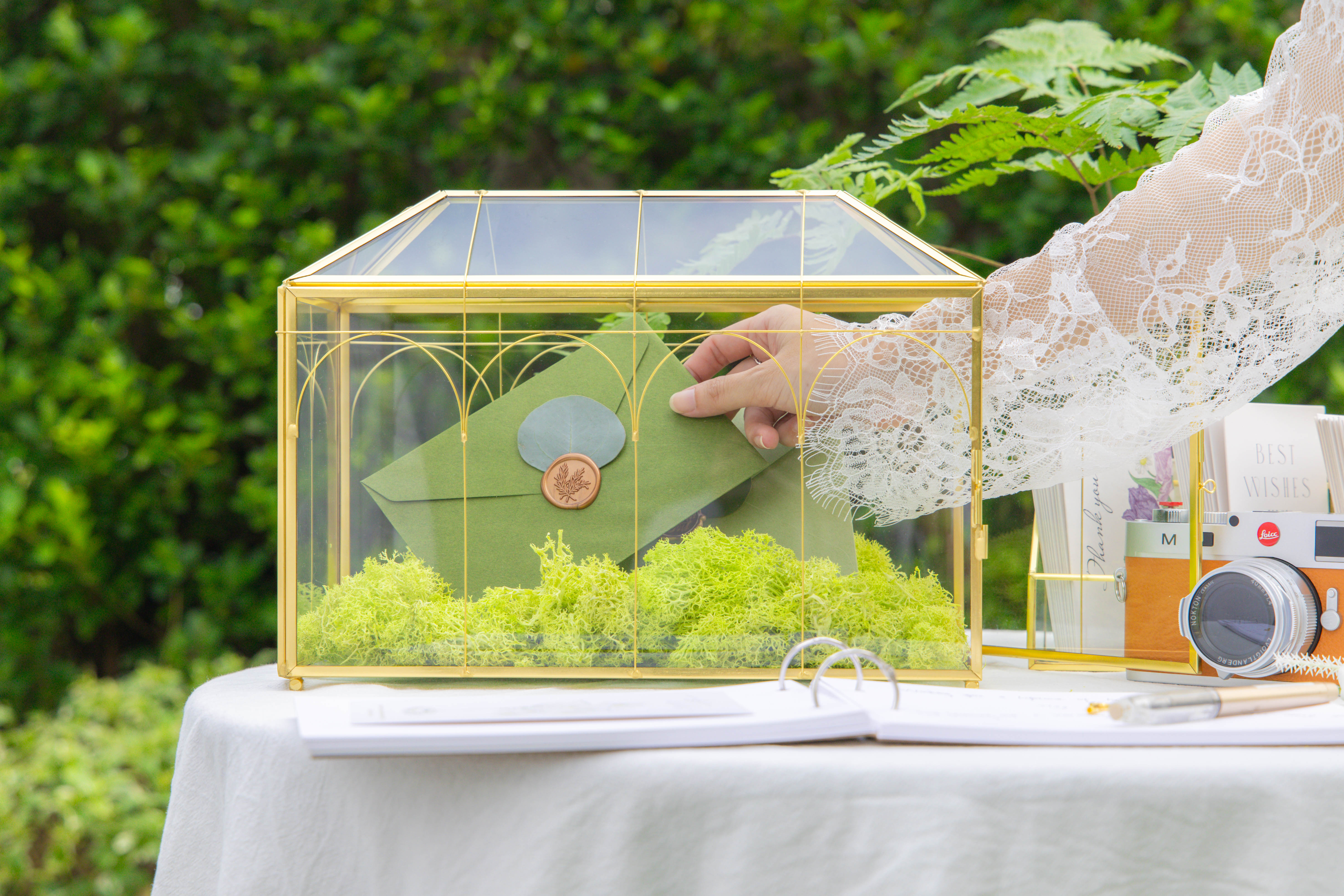 12.6" Handmade victorian Church  Gold Wedding Card Box with Slot and Lock - NCYPgarden