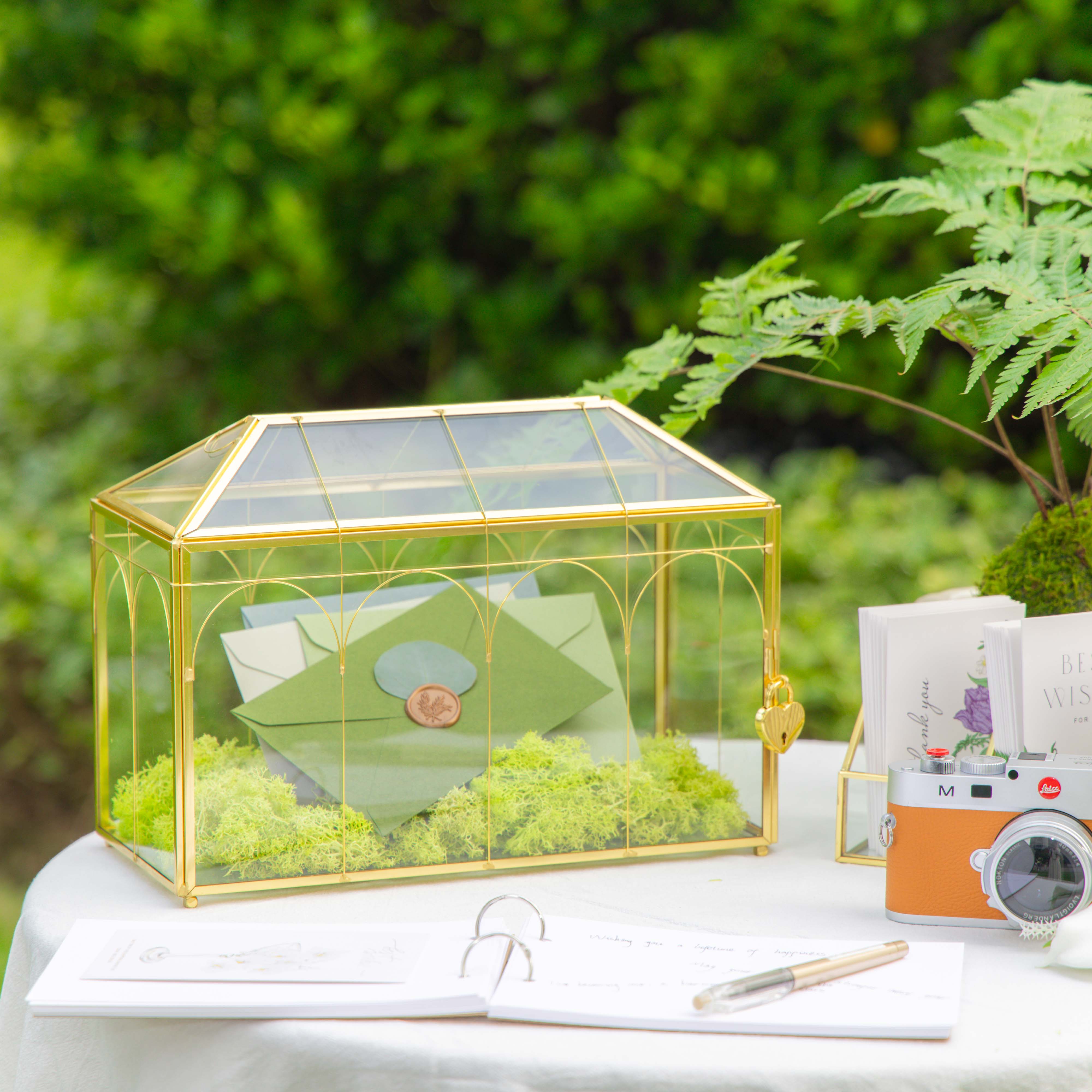 12.6" Handmade victorian Church  Gold Wedding Card Box with Slot and Lock - NCYPgarden