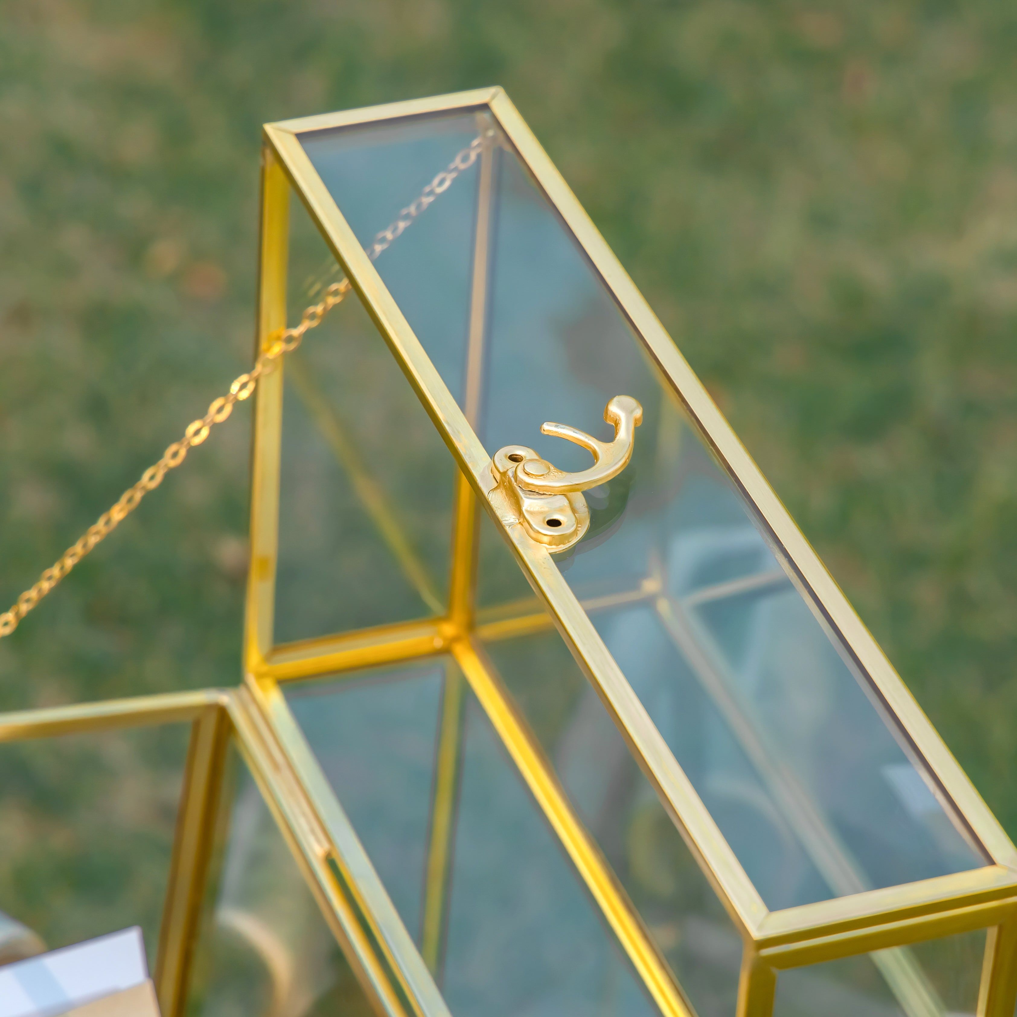 Handmade Vintage Geometric Glass Card Box Organizer Terrarium with Latch for Wedding Reception - NCYPgarden