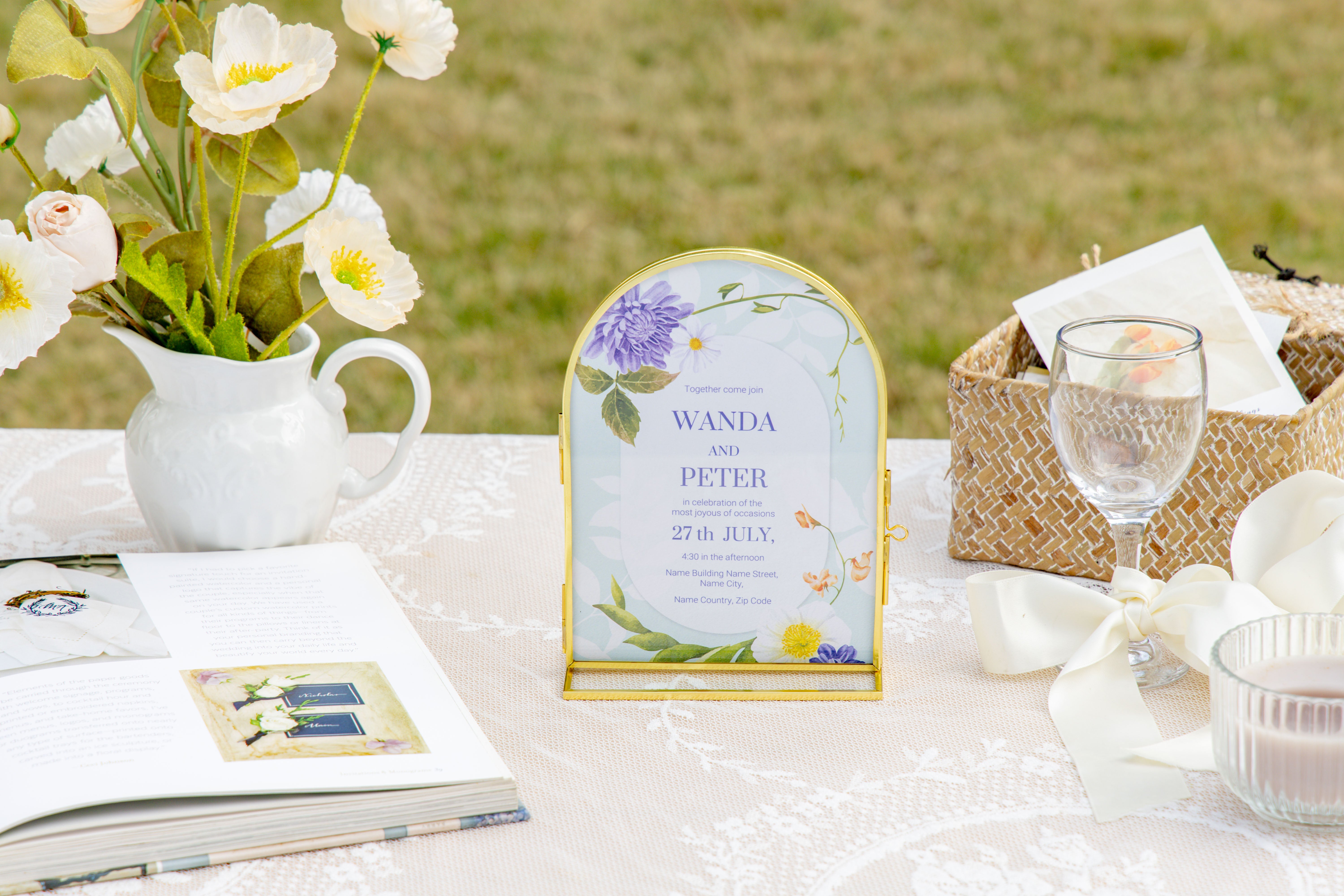 5x7'' Arched Brass and Double Glass Frame,  for Pressed Flowers, Table Number Holder - NCYPgarden