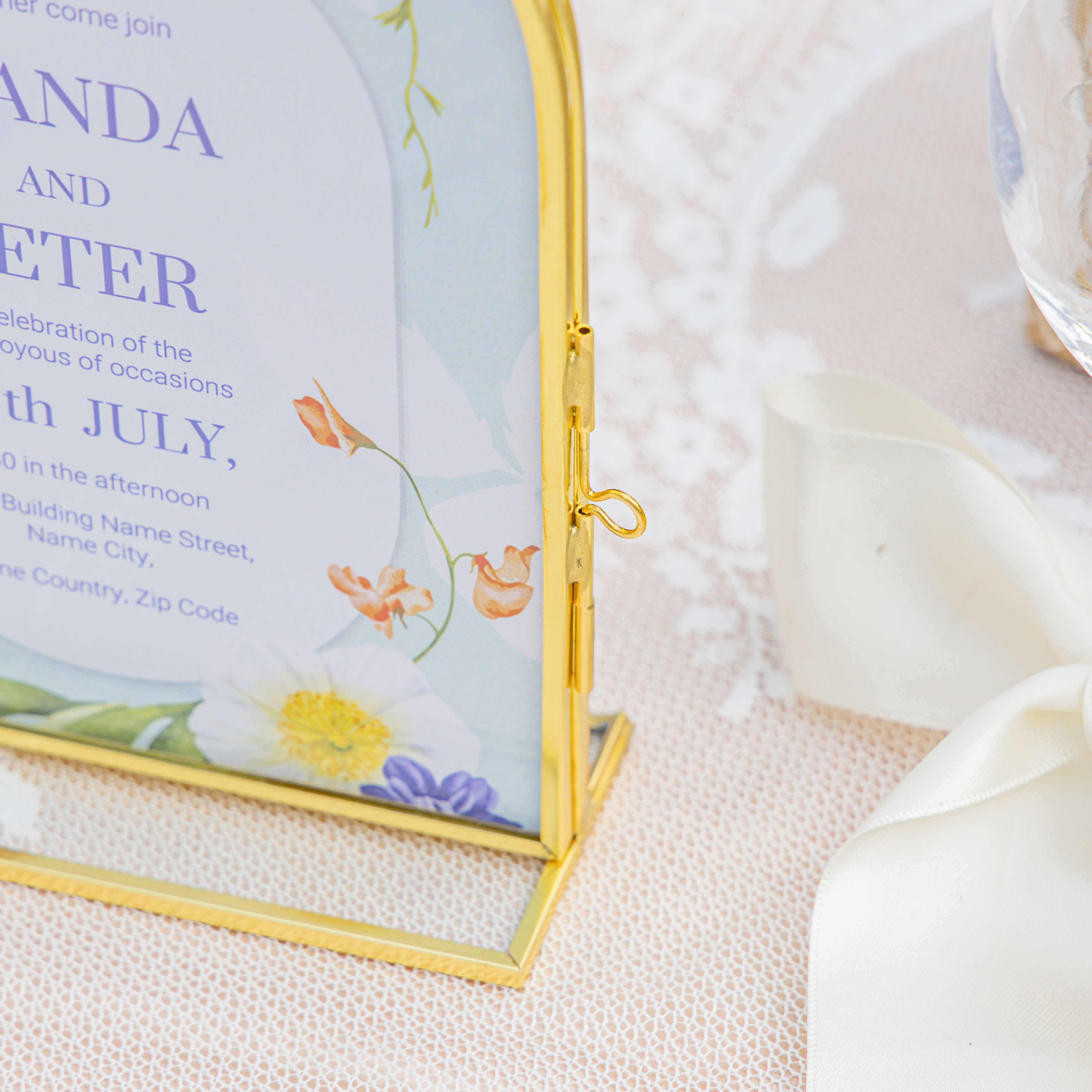 5x7'' Arched Brass and Double Glass Frame,  for Pressed Flowers, Table Number Holder - NCYPgarden