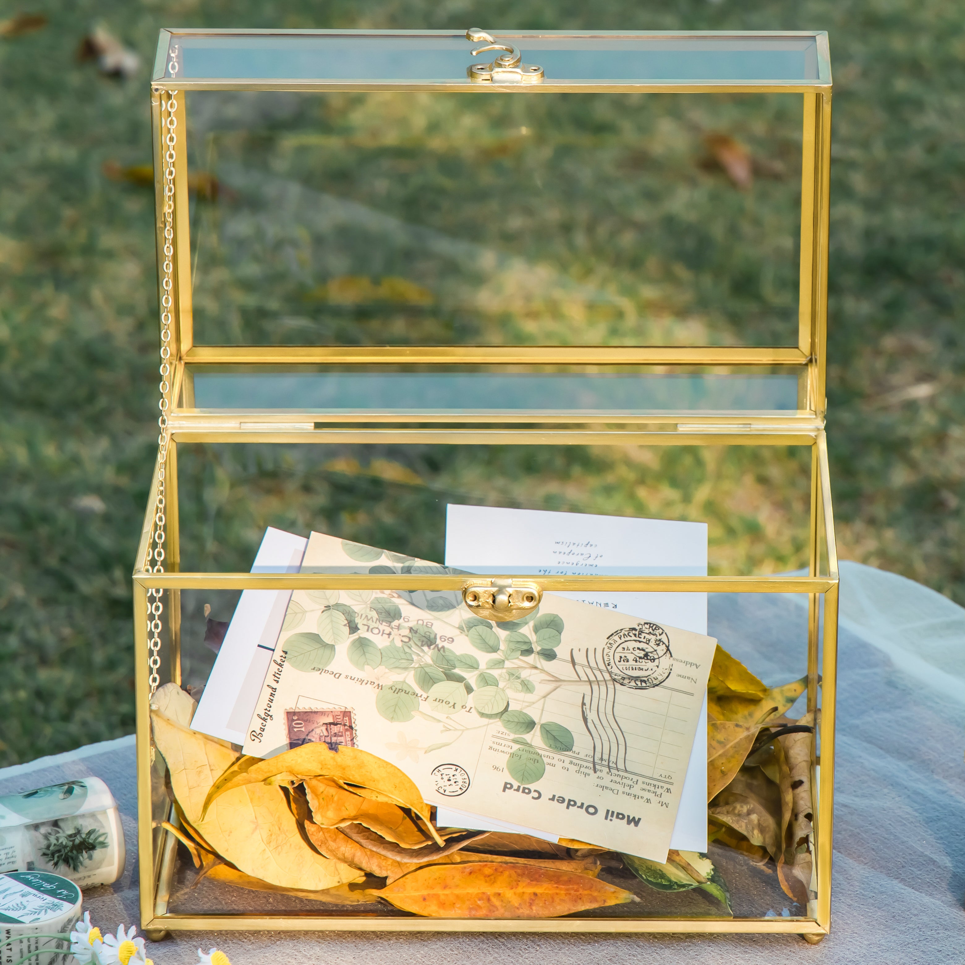 Handmade Vintage Geometric Glass Card Box Organizer Terrarium with Latch for Wedding Reception - NCYPgarden