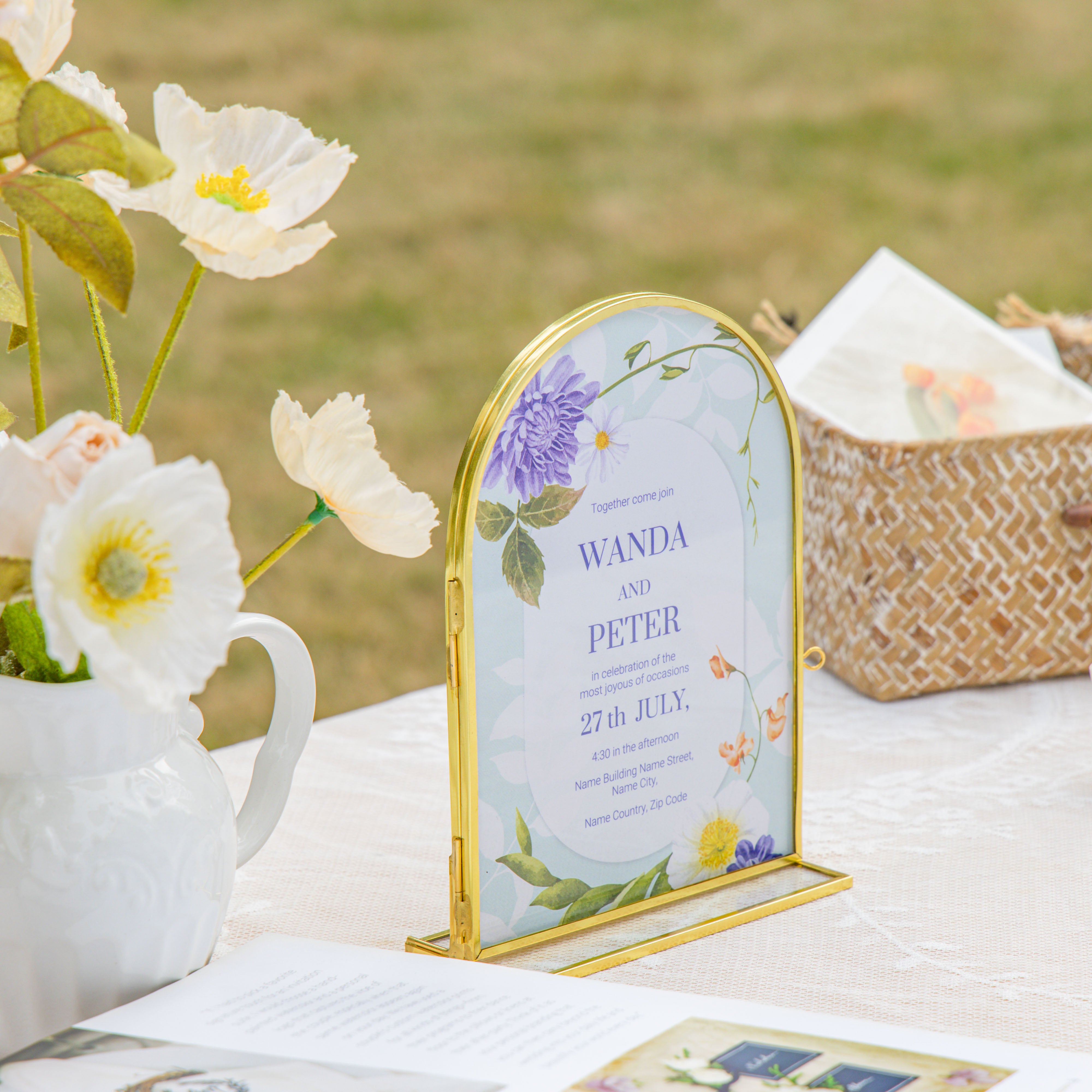 5x7'' Arched Brass and Double Glass Frame,  for Pressed Flowers, Table Number Holder - NCYPgarden