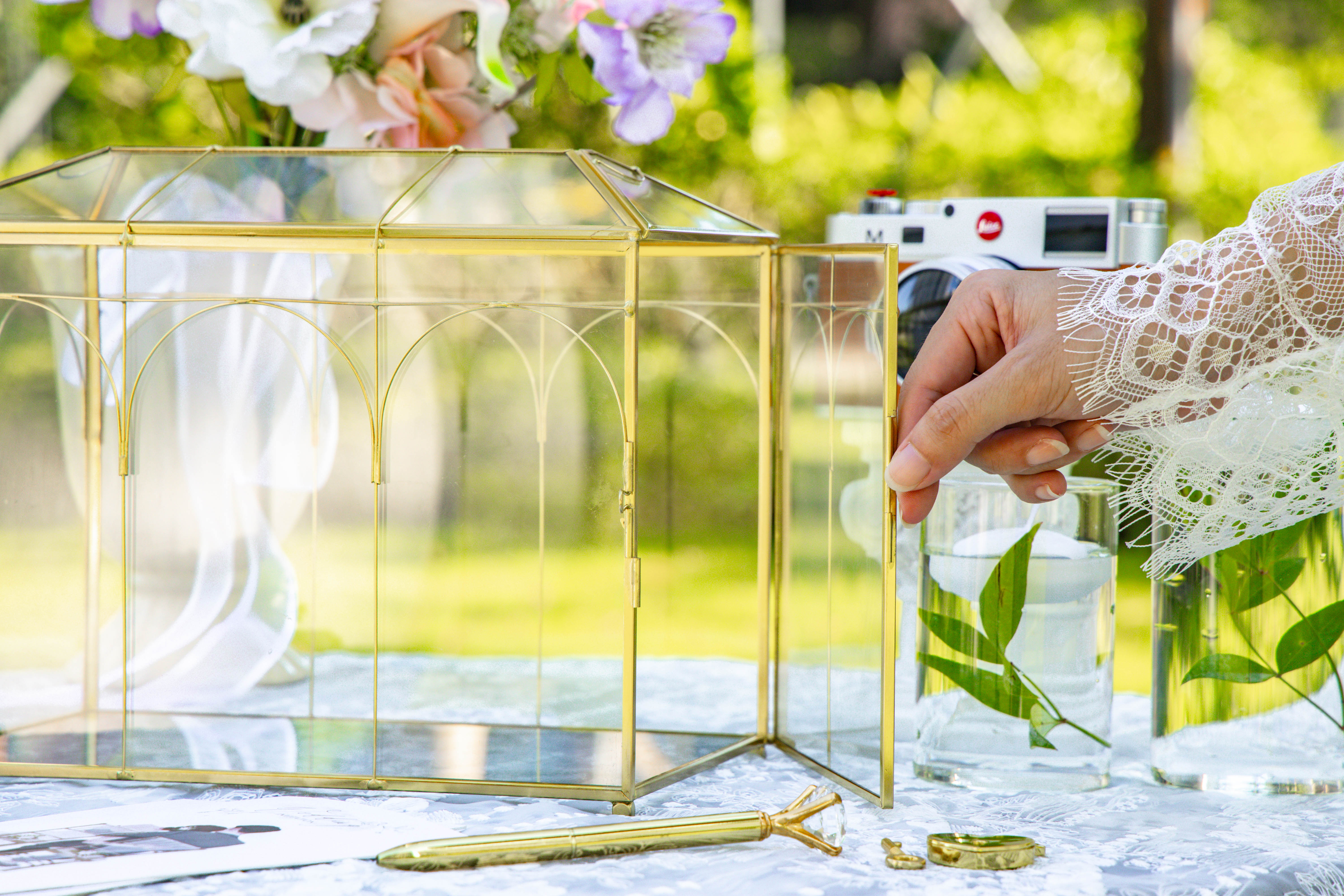 10.2" Handmade victorian Church  Gold Wedding Card Box with Slot and Lock - NCYPgarden