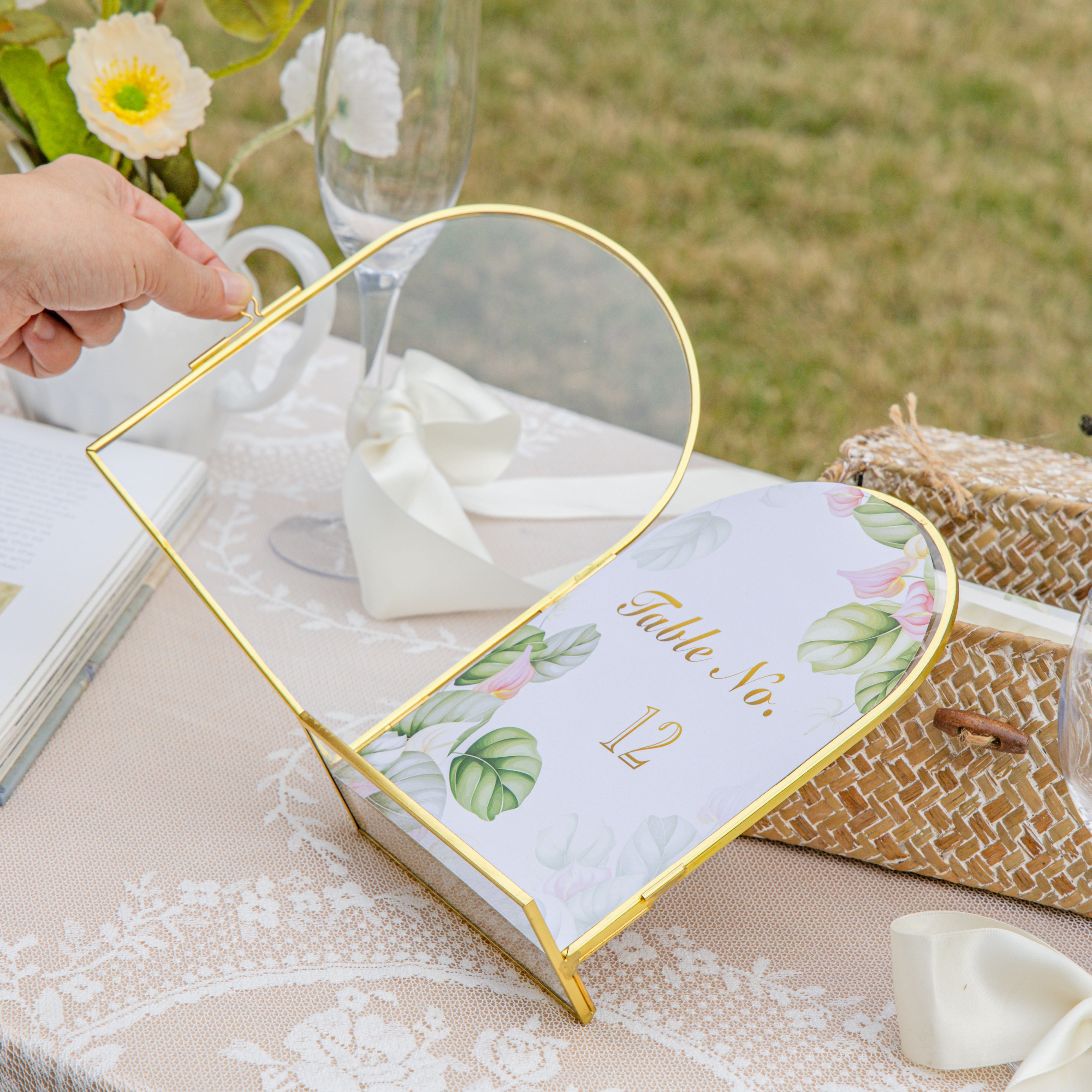 5x7'' Arched Brass and Double Glass Frame,  for Pressed Flowers, Table Number Holder - NCYPgarden