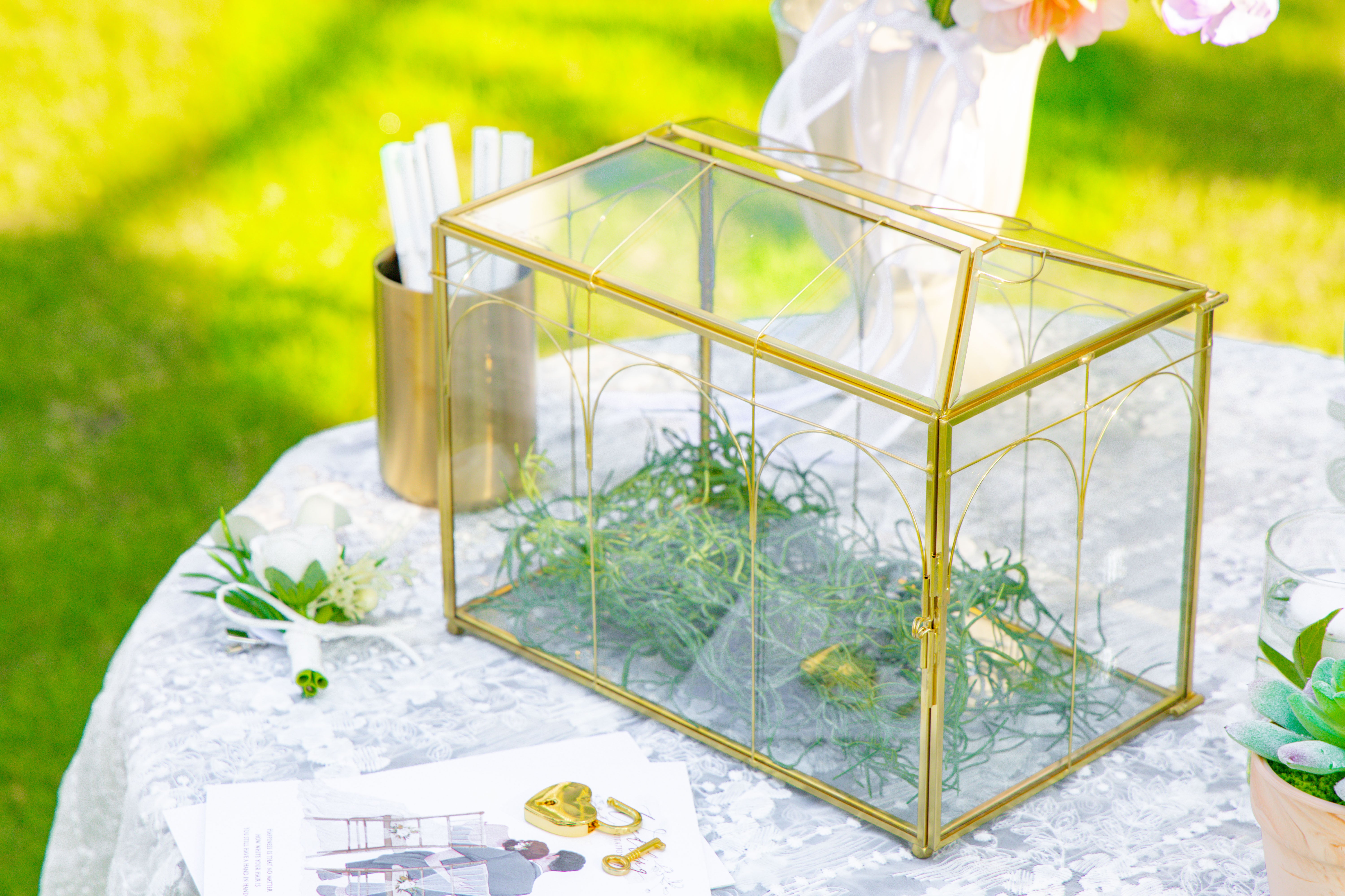 10.2" Handmade victorian Church  Gold Wedding Card Box with Slot and Lock - NCYPgarden