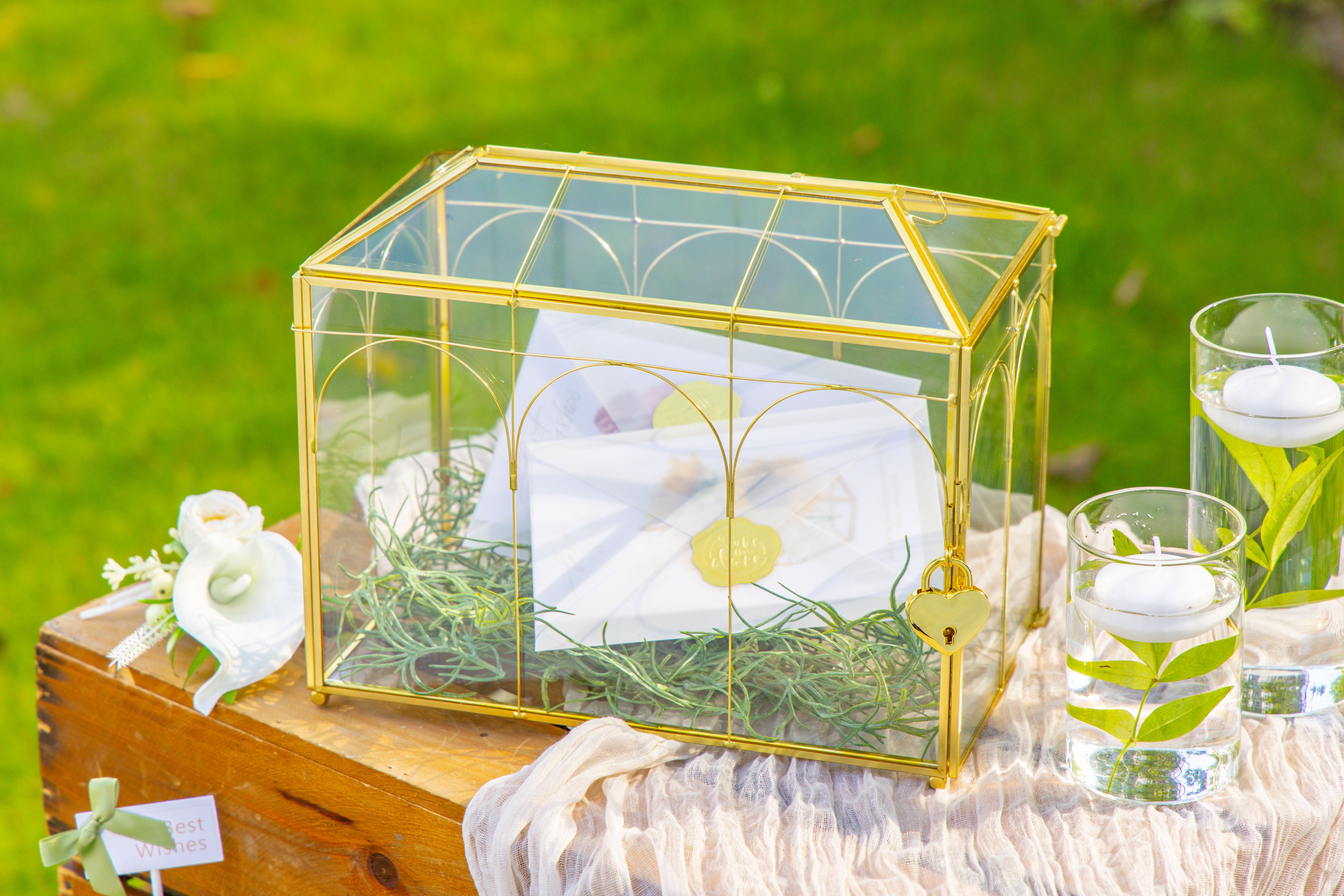 10.2" Handmade victorian Church  Gold Wedding Card Box with Slot and Lock - NCYPgarden