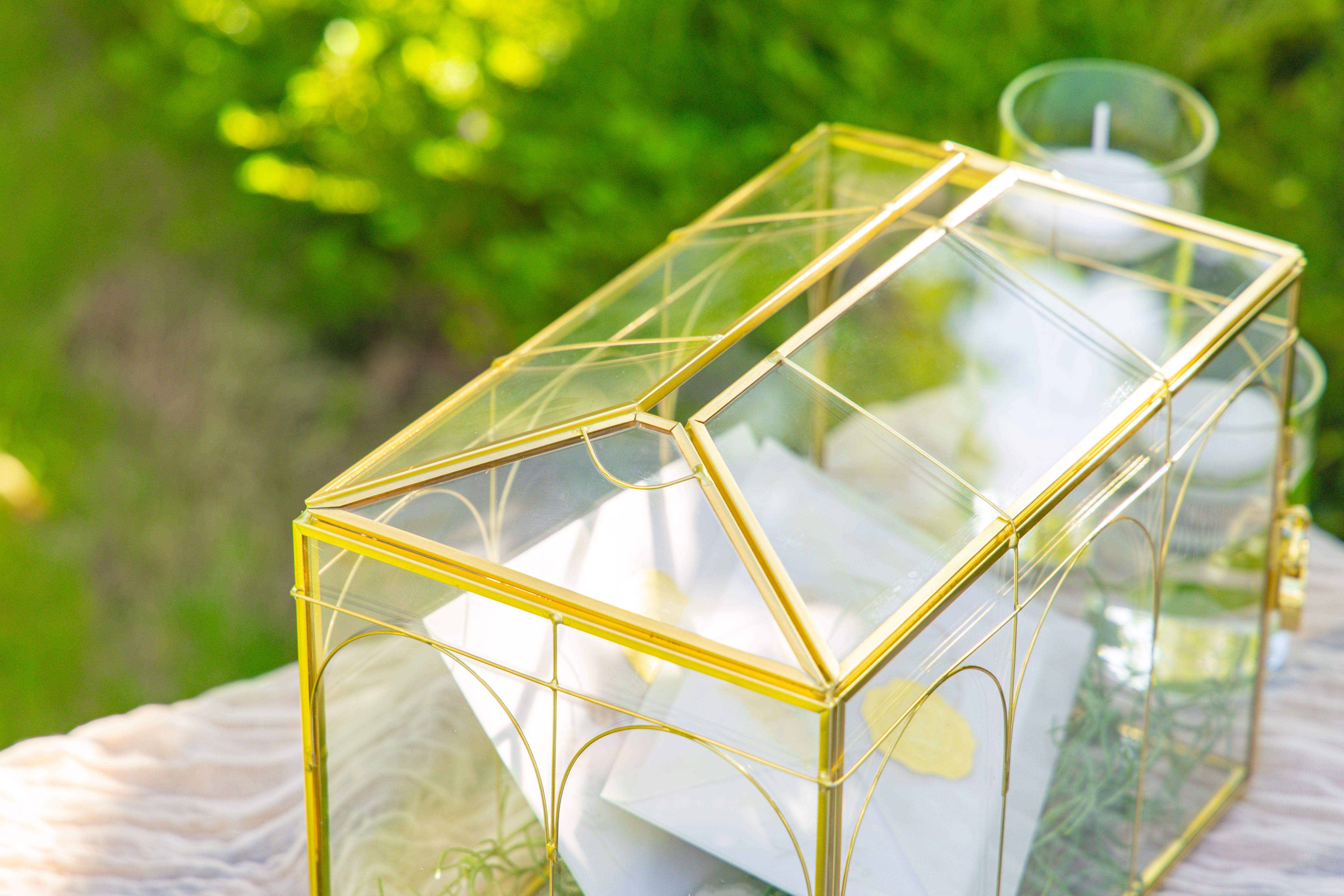 10.2" Handmade victorian Church  Gold Wedding Card Box with Slot and Lock - NCYPgarden