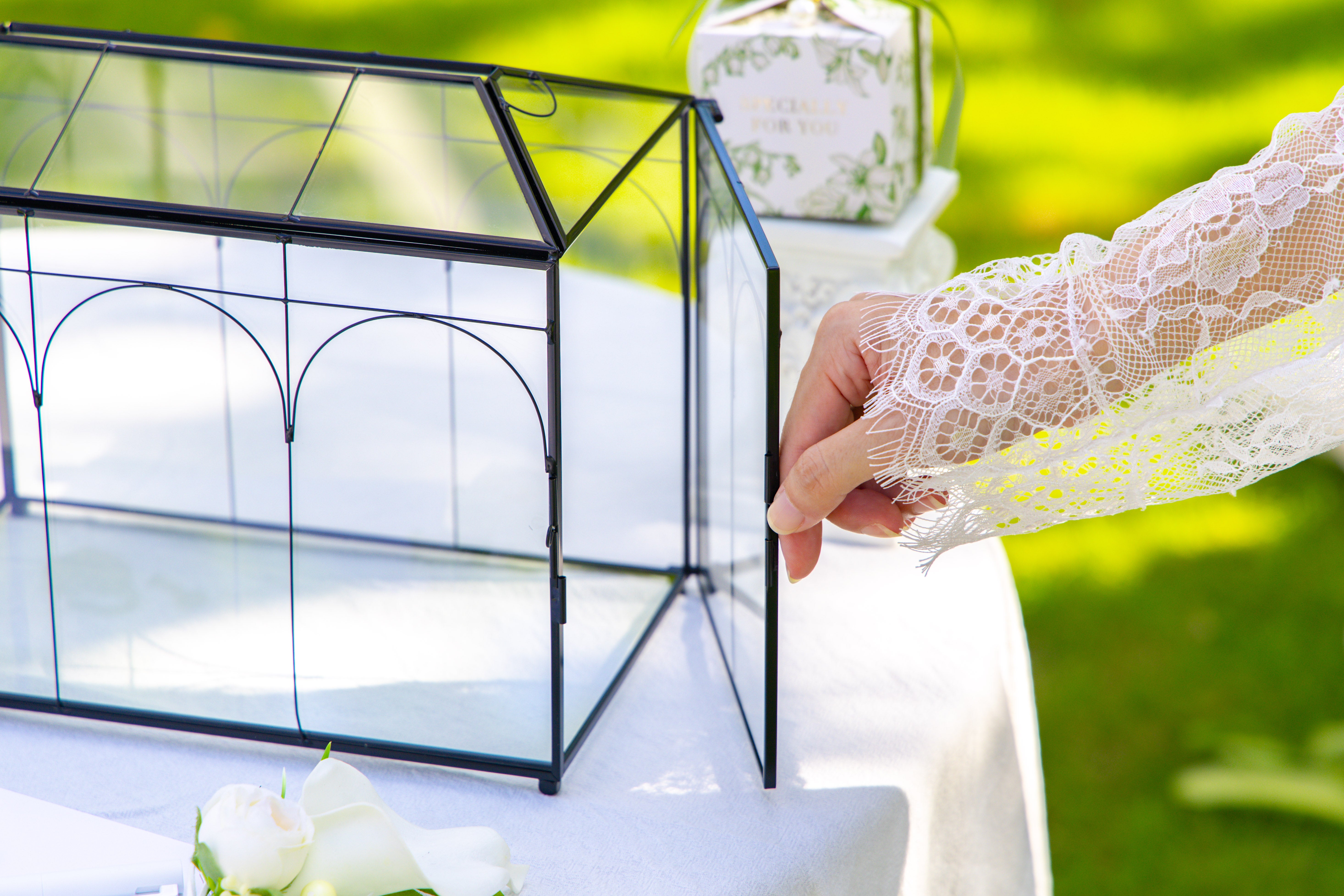 10.2" Handmade Black Wedding Card Box with Slot and Lock, Size Small, for Reception - NCYPgarden