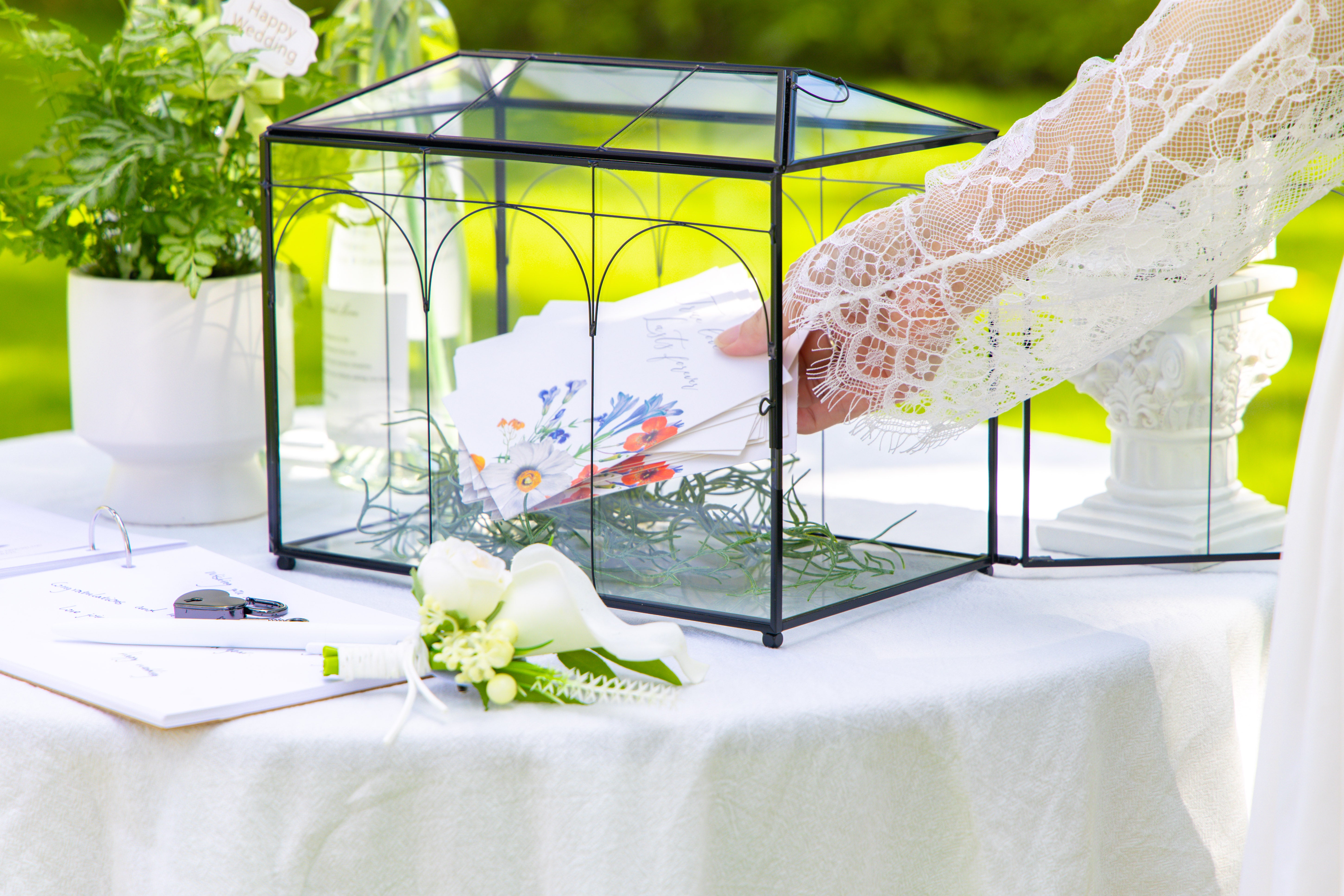 10.2" Handmade Black Wedding Card Box with Slot and Lock, Size Small, for Reception - NCYPgarden