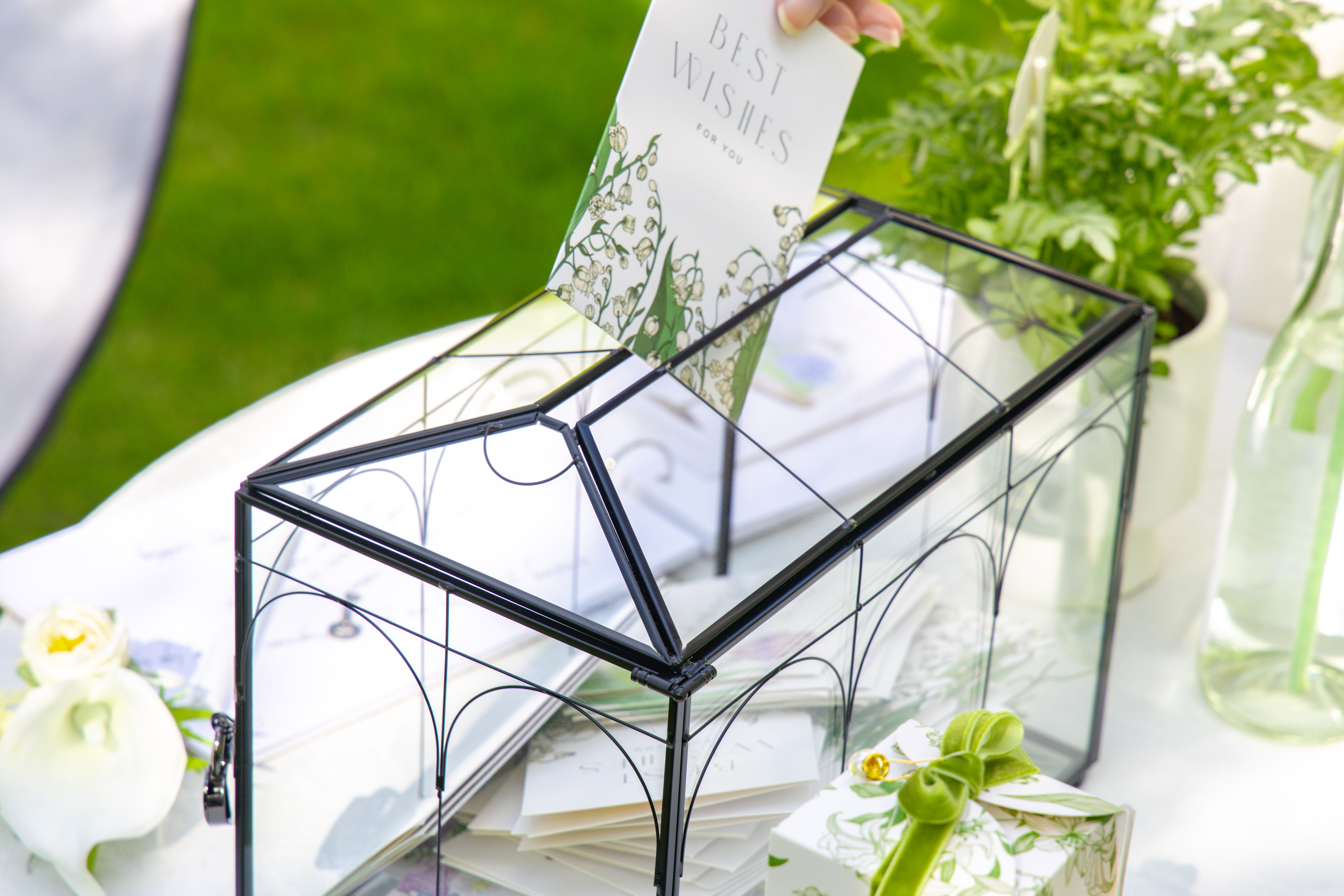 10.2" Handmade Black Wedding Card Box with Slot and Lock, Size Small, for Reception - NCYPgarden