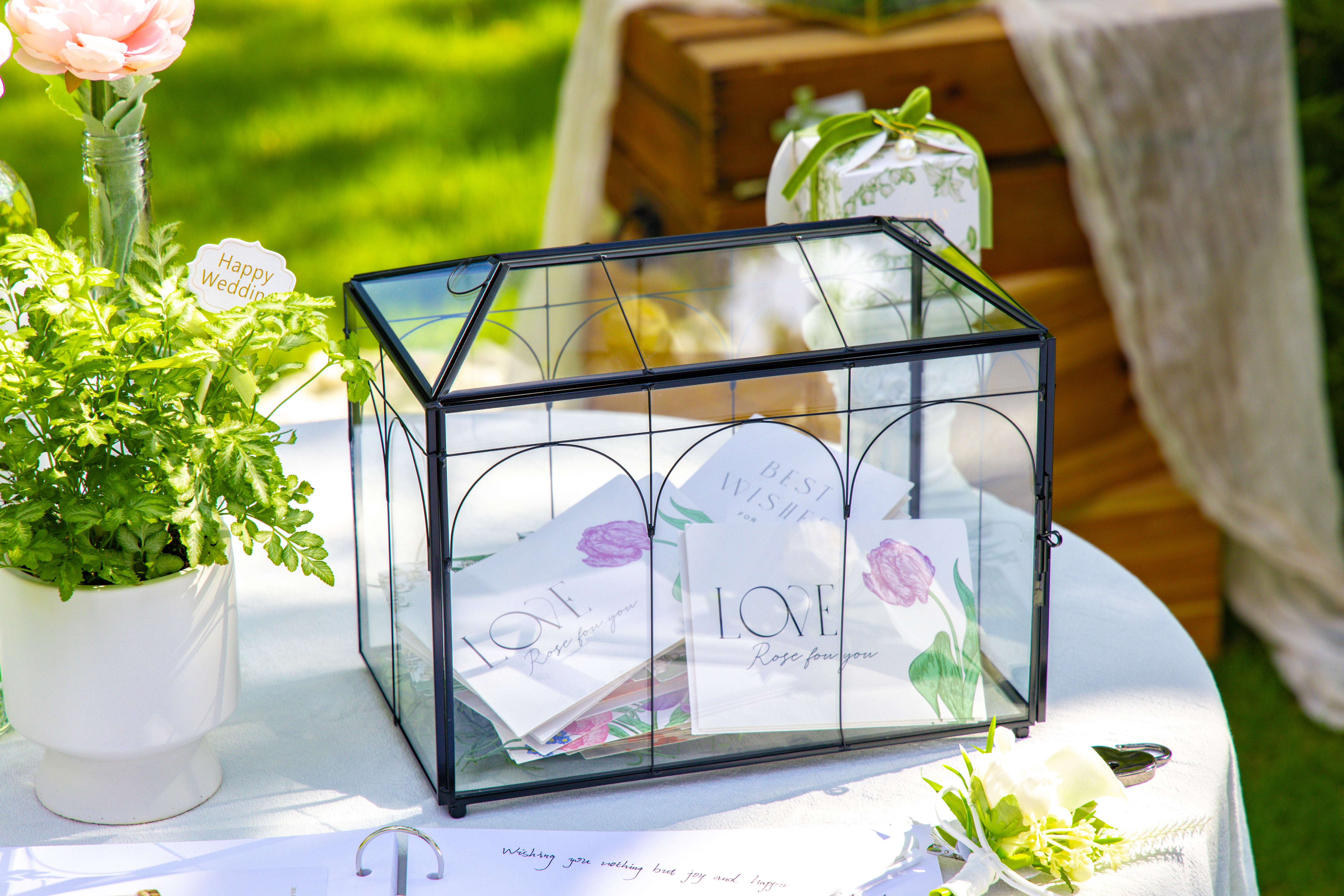 10.2" Handmade Black Wedding Card Box with Slot and Lock, Size Small, for Reception - NCYPgarden